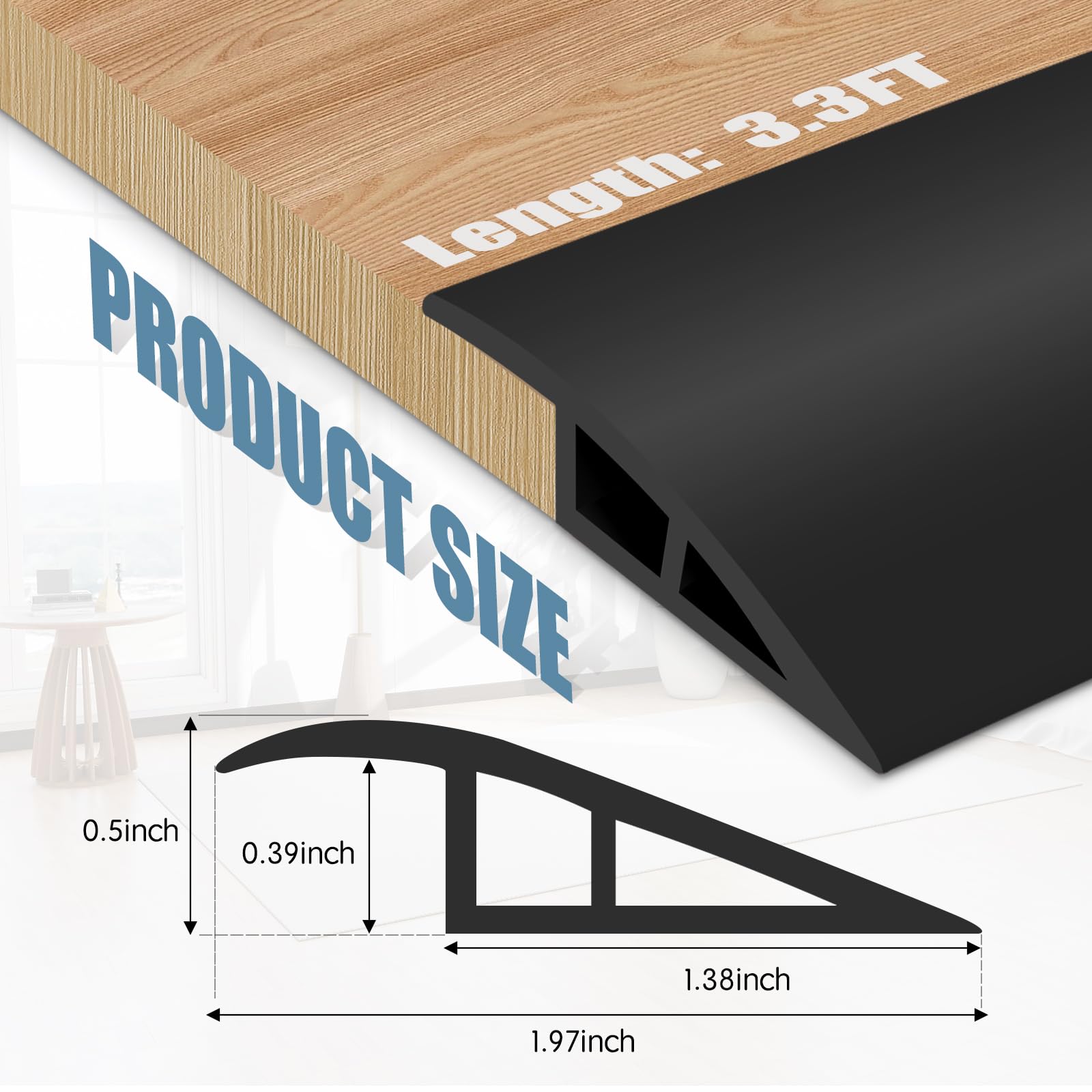 Floor Transition Strip Door Threshold 39" Floor Transition Reducer Trim on The Edges Threshold Strip Self Adhesive Suitable for Doorways (3 Foot)