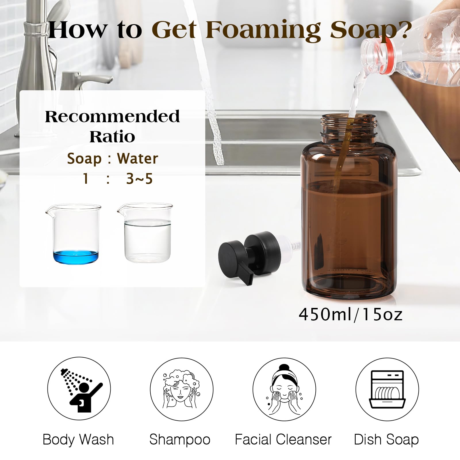 15oz Glass Foaming Soap Dispenser Set (2 Count)