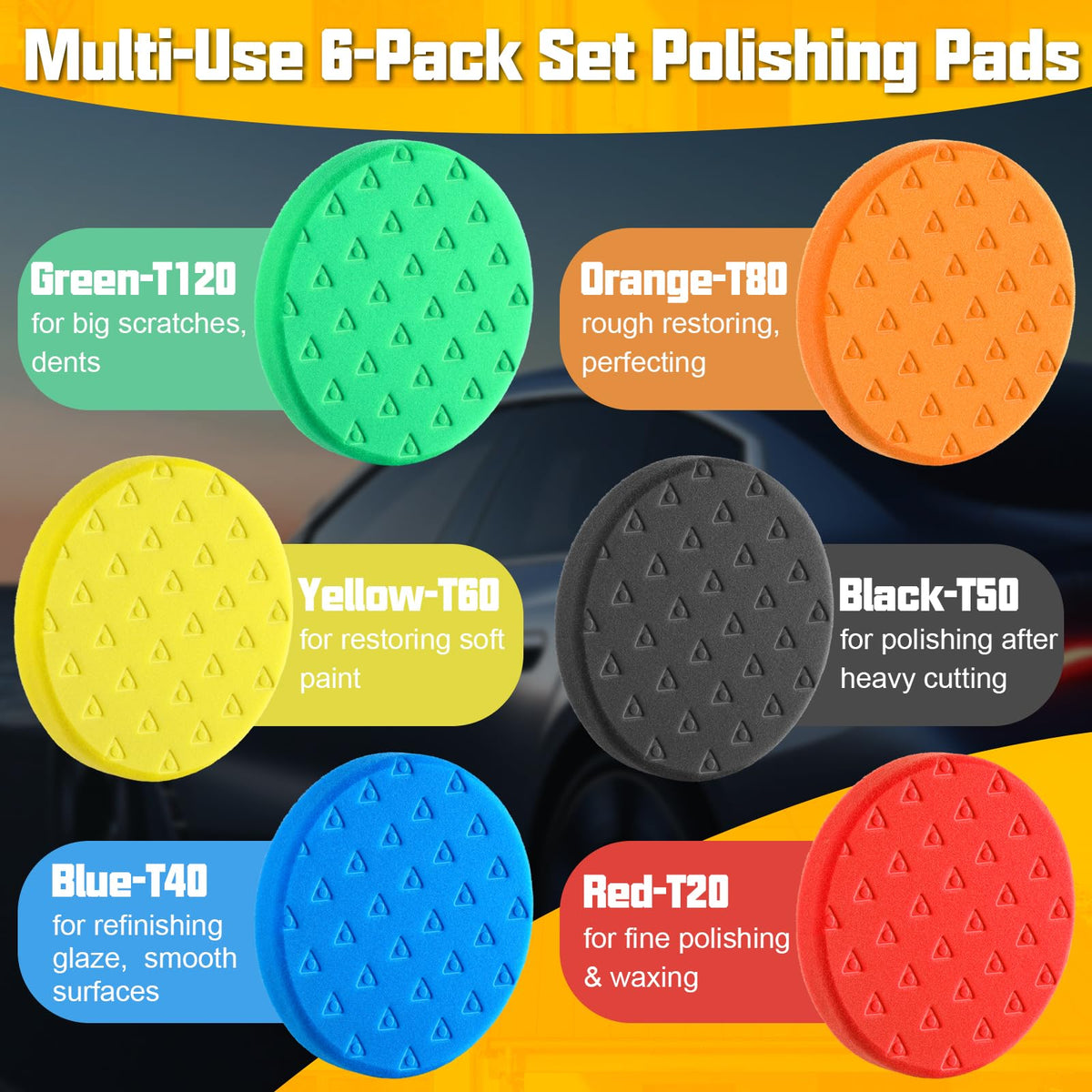 Polishing Pad 6.5 Inch 6 Pack Foam Buffing Pads for Car Detailing (6 Count)