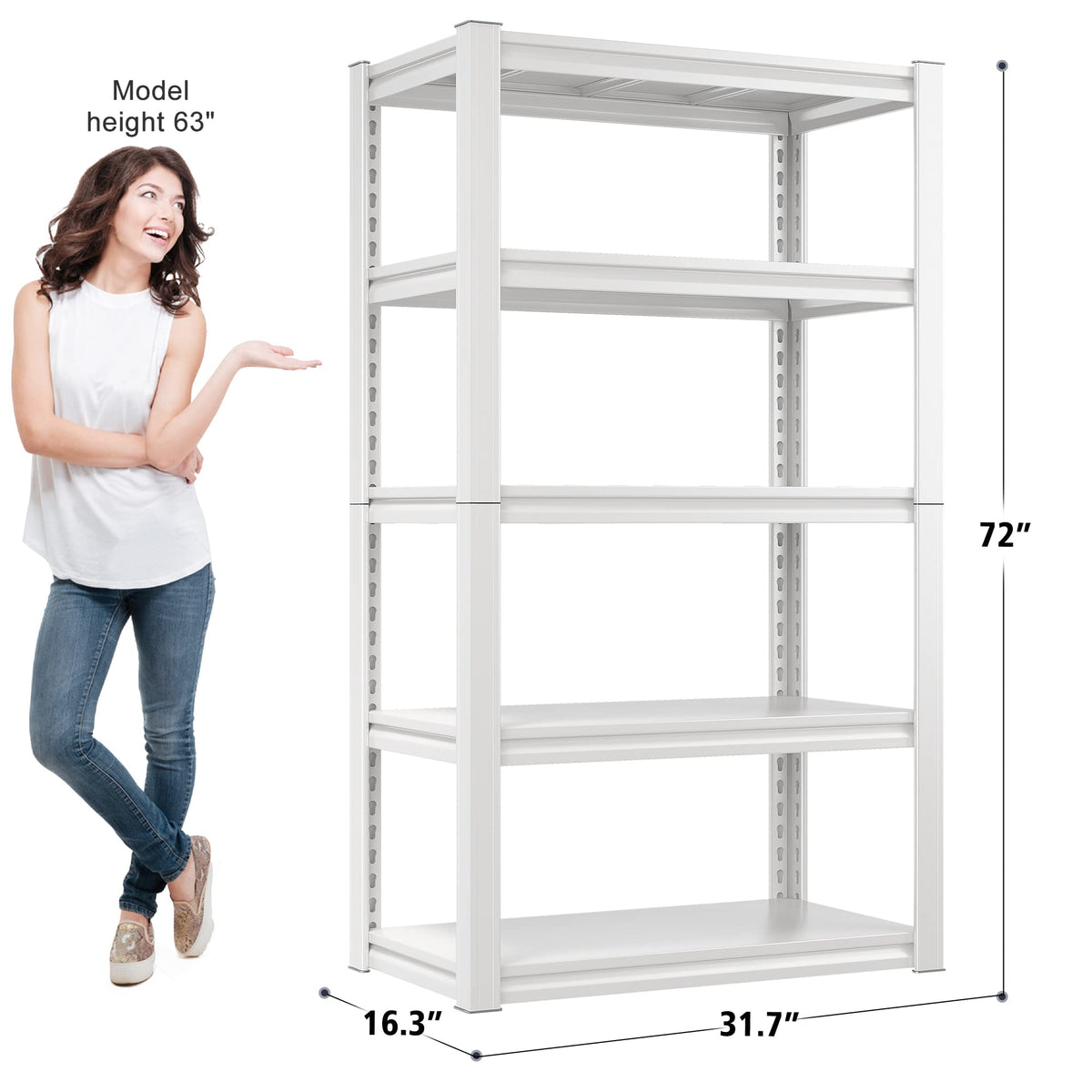 72''H Garage Shelving Heavy Duty Storage Shelves Load 2010LBS Adjustable 5 Tier Heavy Duty Shelving White Garage Sheves Pantry Shelf for Kitchen Closet 72''H*31.7''W*16.3''D (2 Count)
