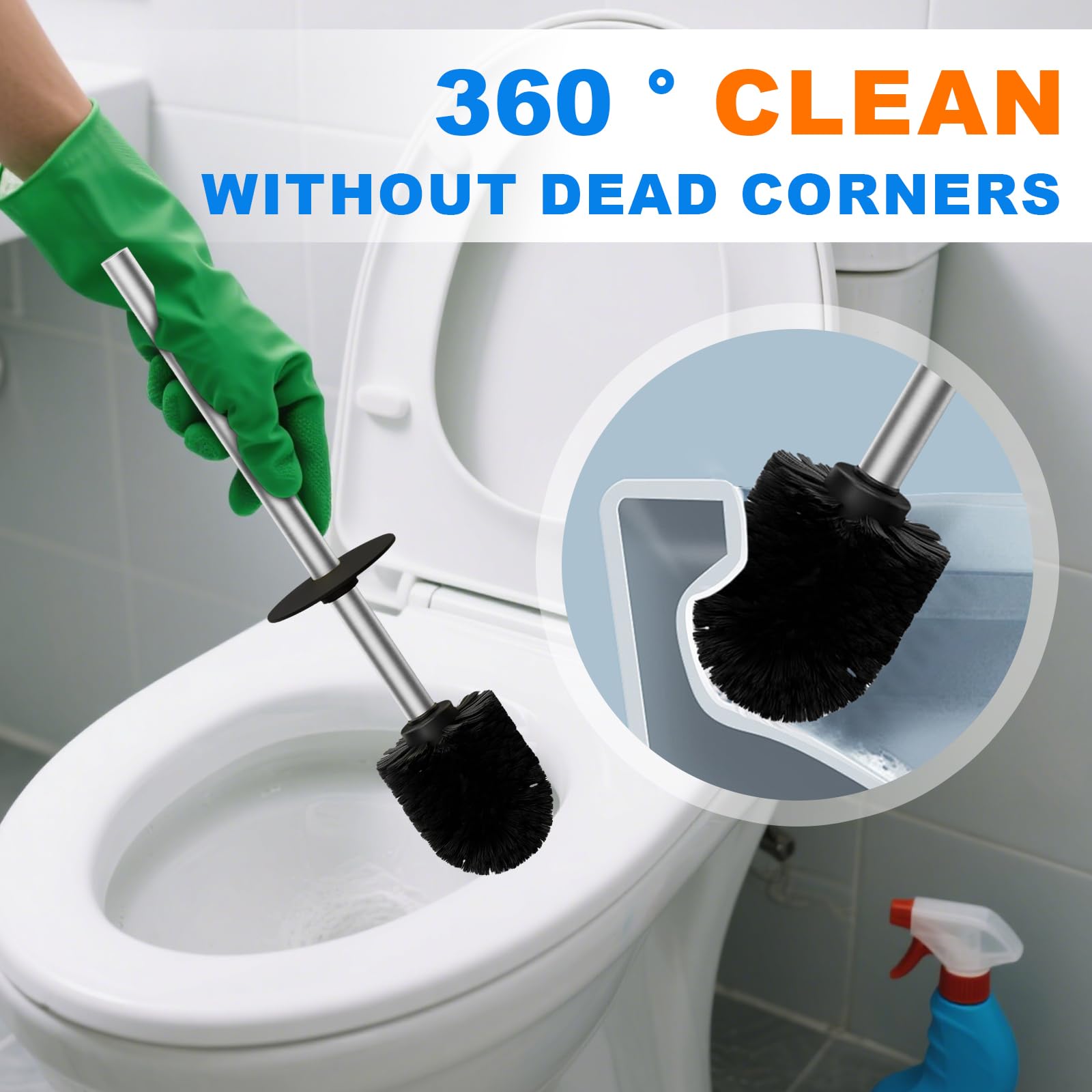 04 Stainless Steel Toilet Bowl Cleaner Brush and Holder Set