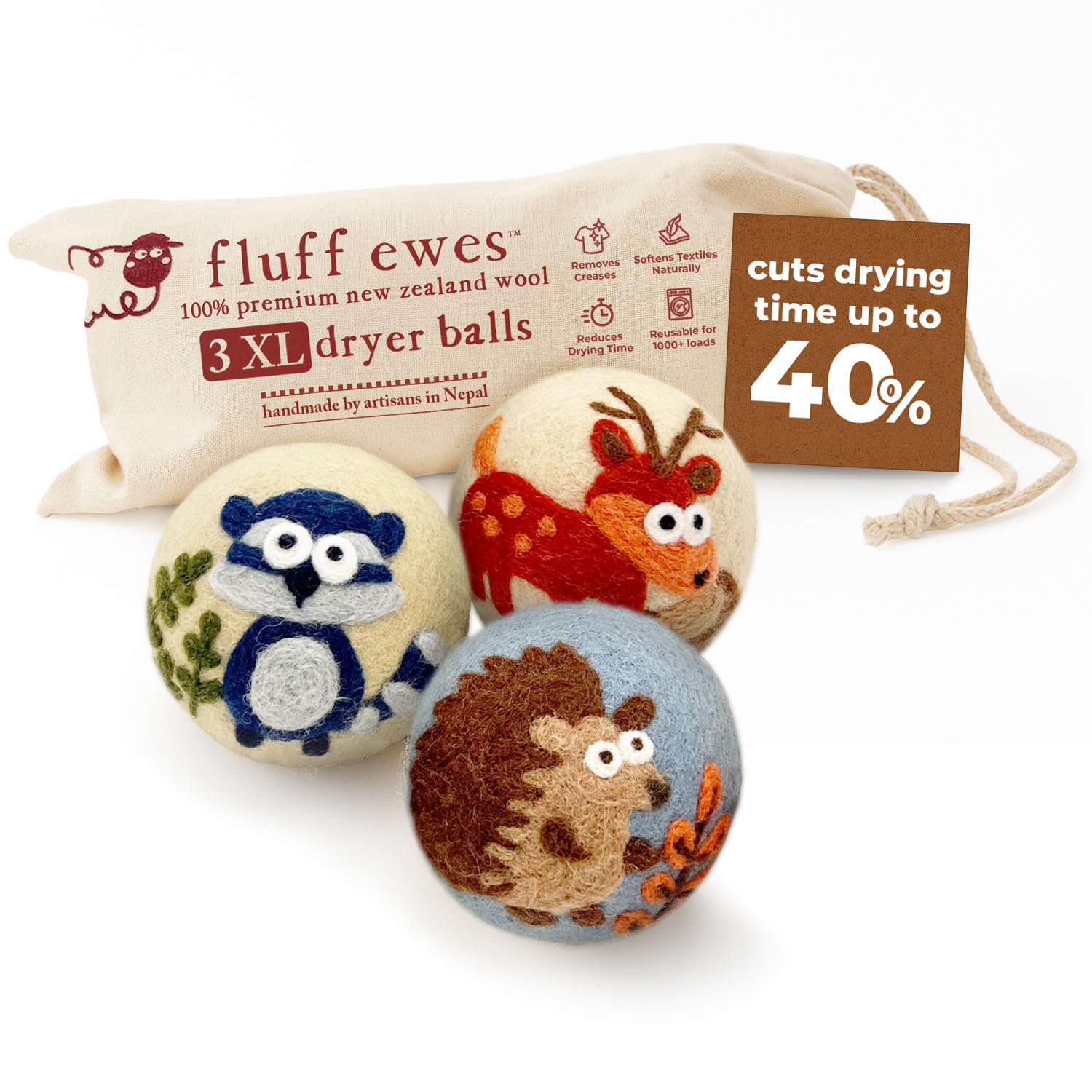 Fluff Ewes Wool Dryer Balls 3 Pack (3 Count)