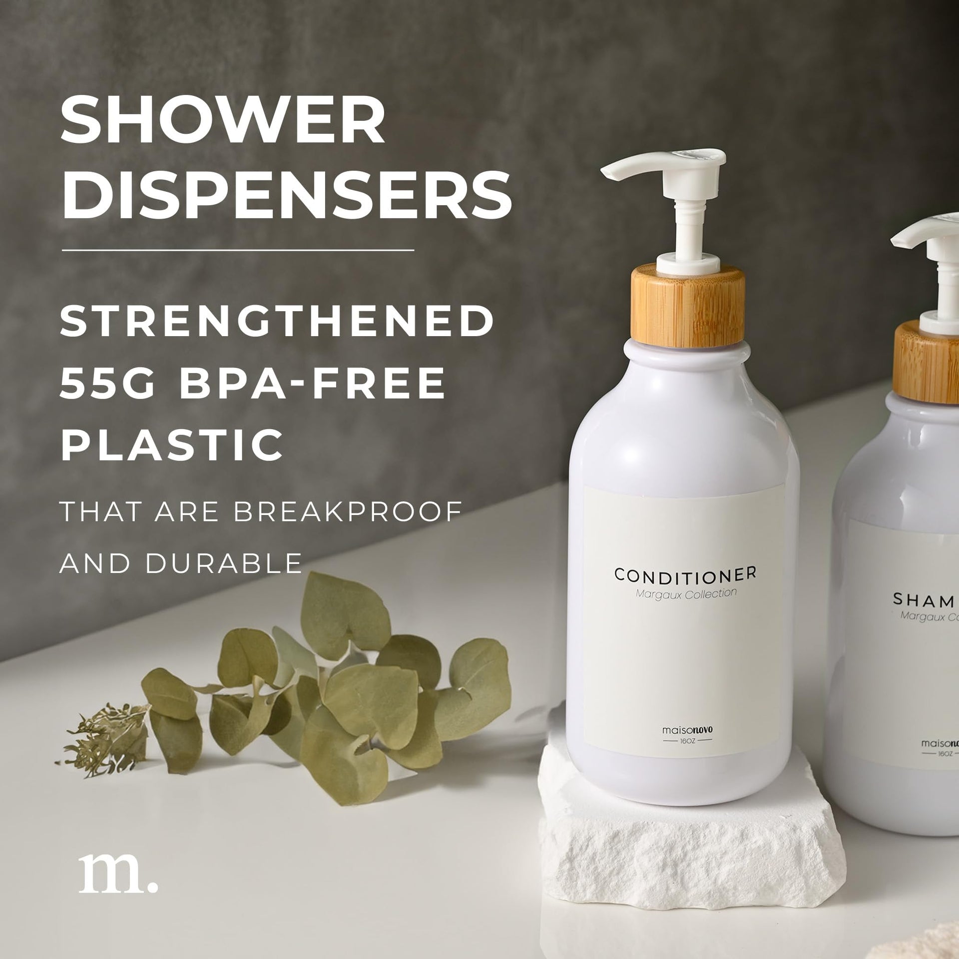 Shampoo and Conditioner Bottles Set of 3 White Bamboo (3 Count)