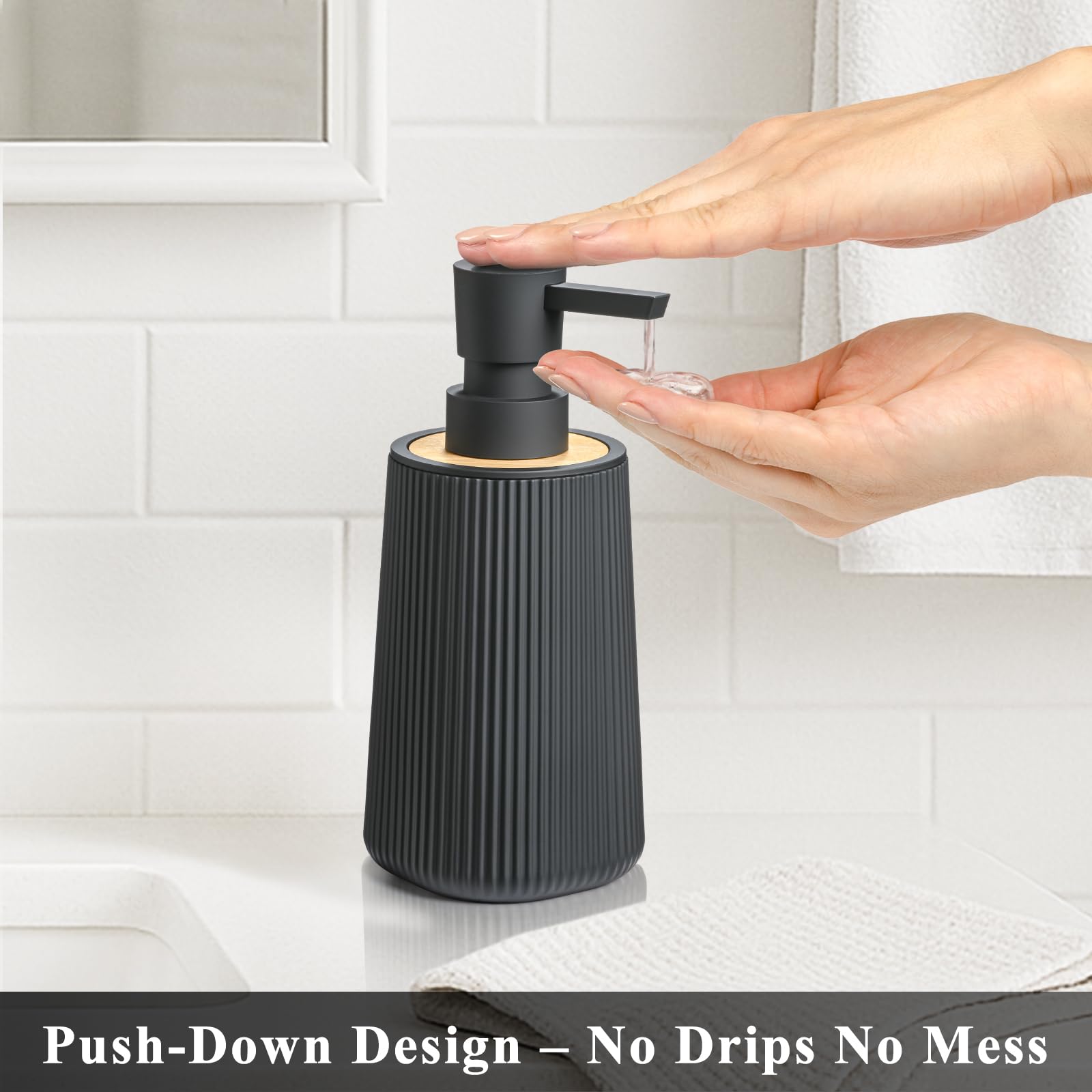 Black Hand Soap Dispenser Set with Bamboo Decor (2 Count)