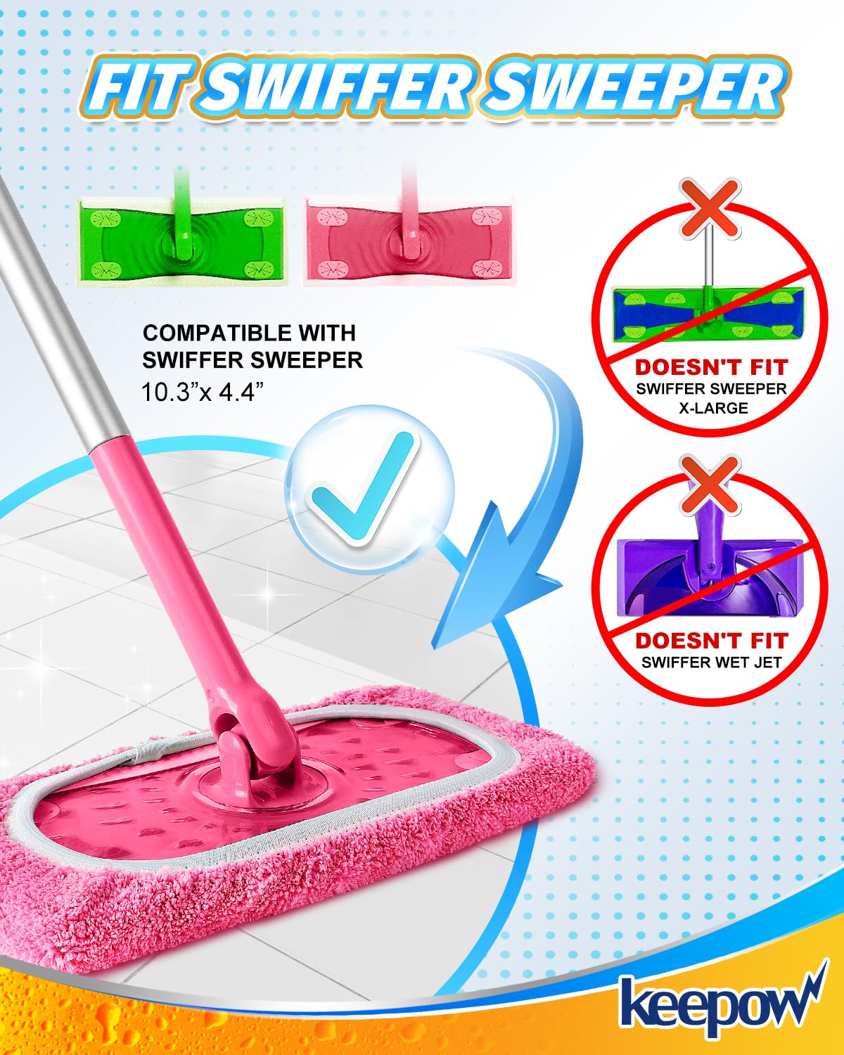 Reusable Microfiber Mop Pads Compatible with Swiffer Sweeper (6 Count)