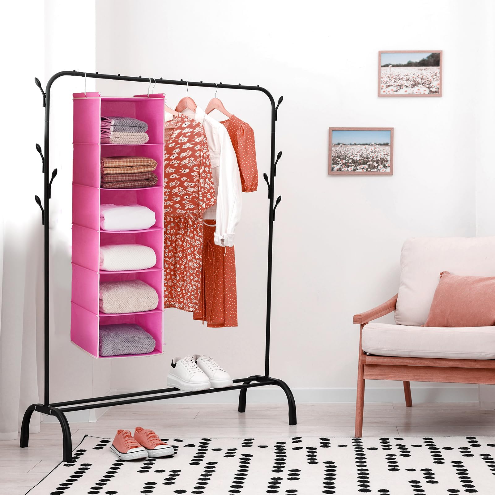 6 Shelf Hanging Closet Organizer with 2 Sturdy Hooks
