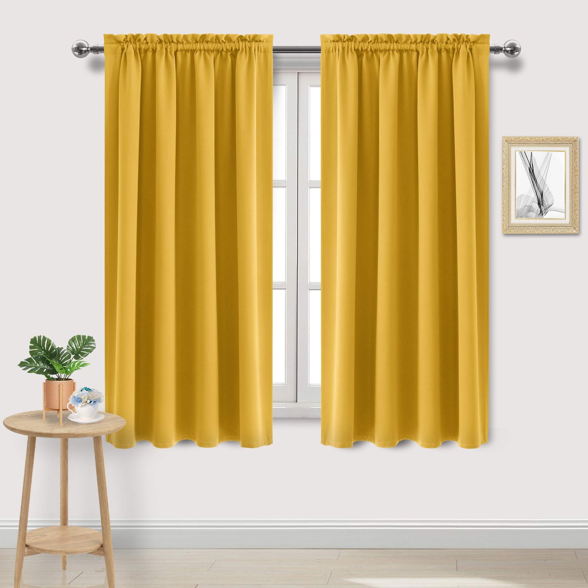 Blackout Curtains for Bedroom Living Room 52 x 63 Inch Long Yellow (2 Count)