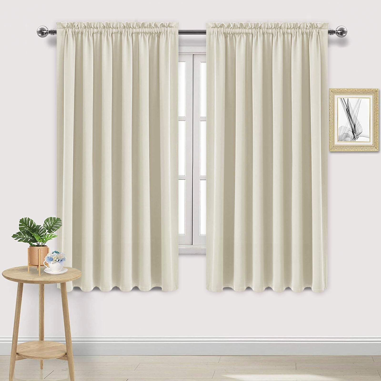 Wide Blackout Curtains for Bedroom 70 x 72 Inch Long Light Beige