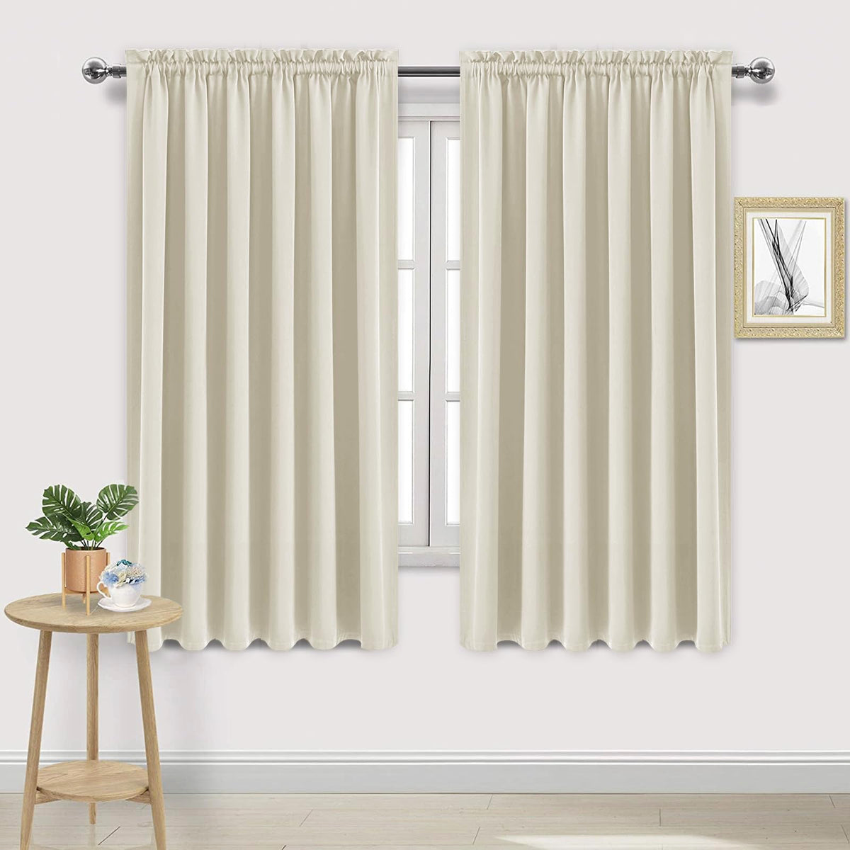 Wide Blackout Curtains for Bedroom 70 x 63 Inch Long Light Beige (2 Count)