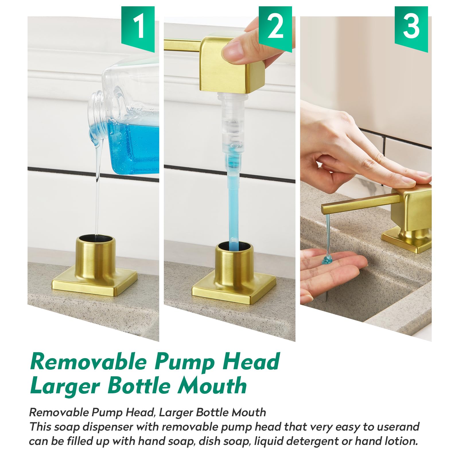 Brushed Gold Soap Dispenser for Kitchen Sink