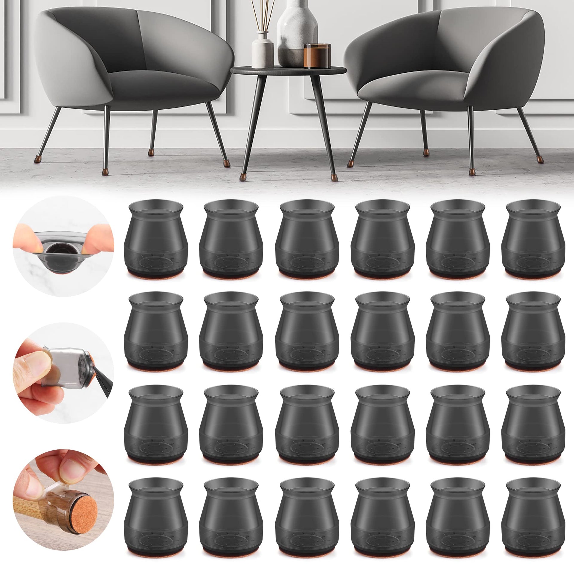 24PCS Upgraded Silicone Chair Leg Floor Protectors for Hardwood Floors (24 Count)