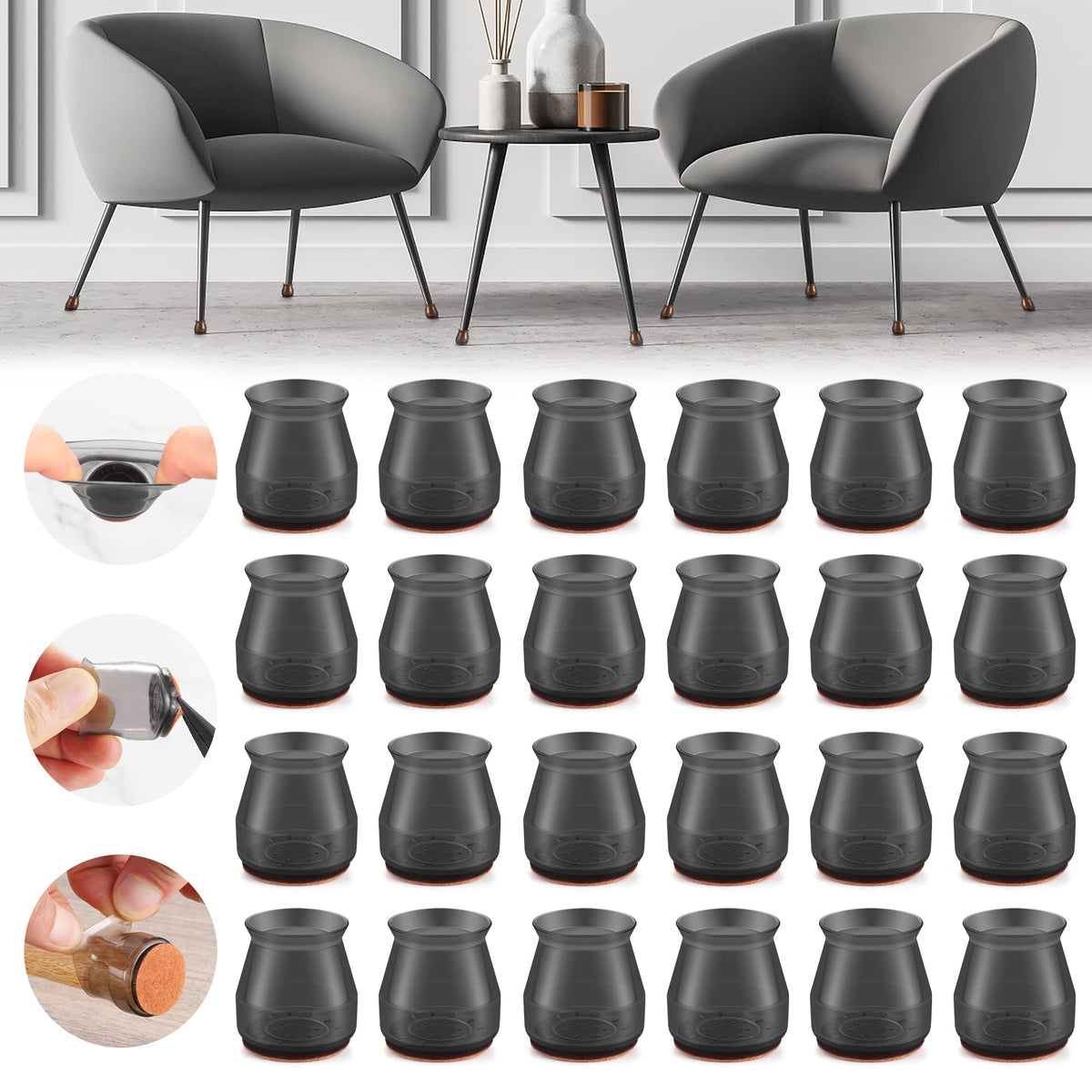 24PCS Upgraded Silicone Chair Leg Floor Protectors for Hardwood Floors (24 Count)