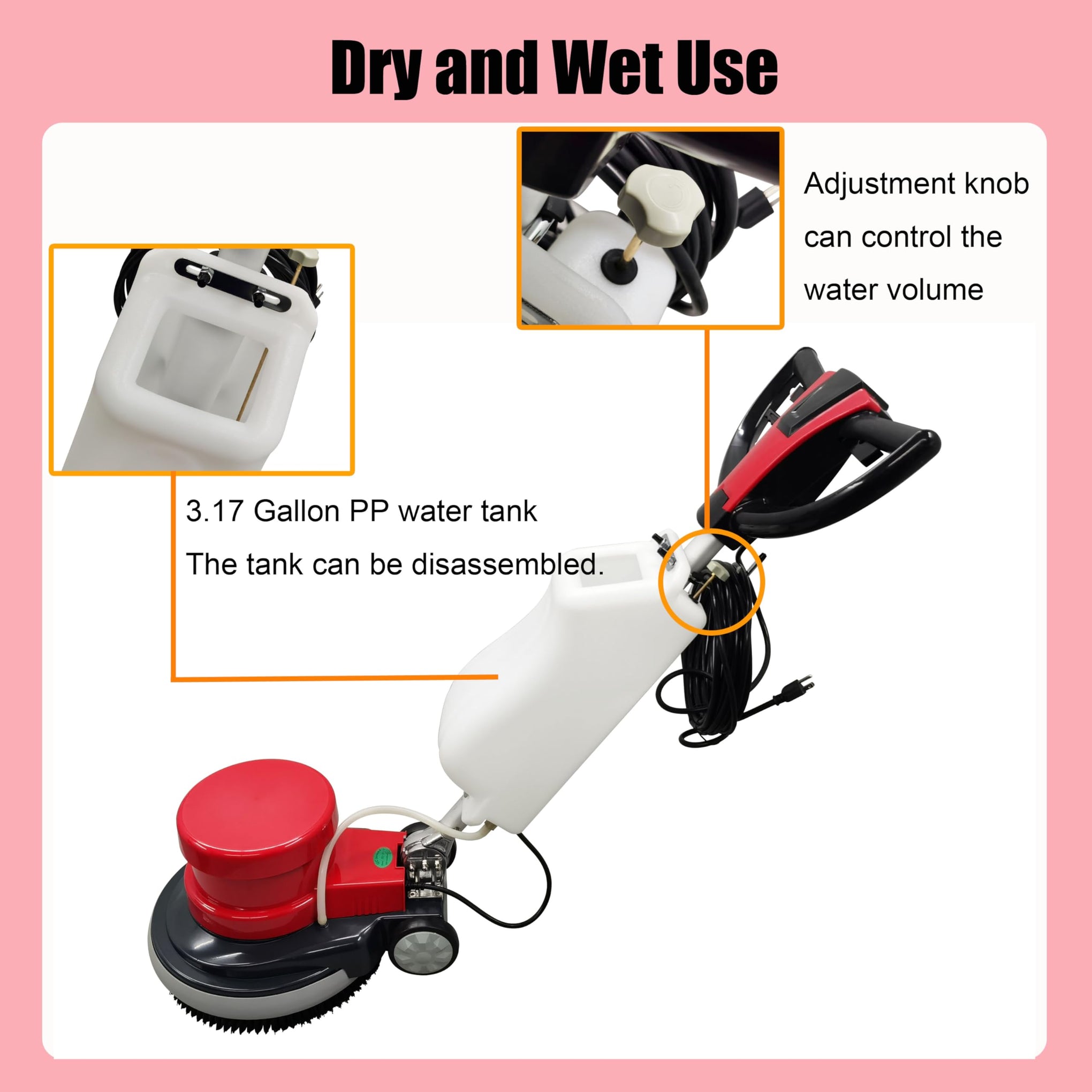 110V 17" Floor Scrubber Buffer Heavy Duty Polisher Machine Polished Waxed Refurbished Tile Scrubber Cleaner Wood Marble Cement Pavement Epoxy Rubber Carpet