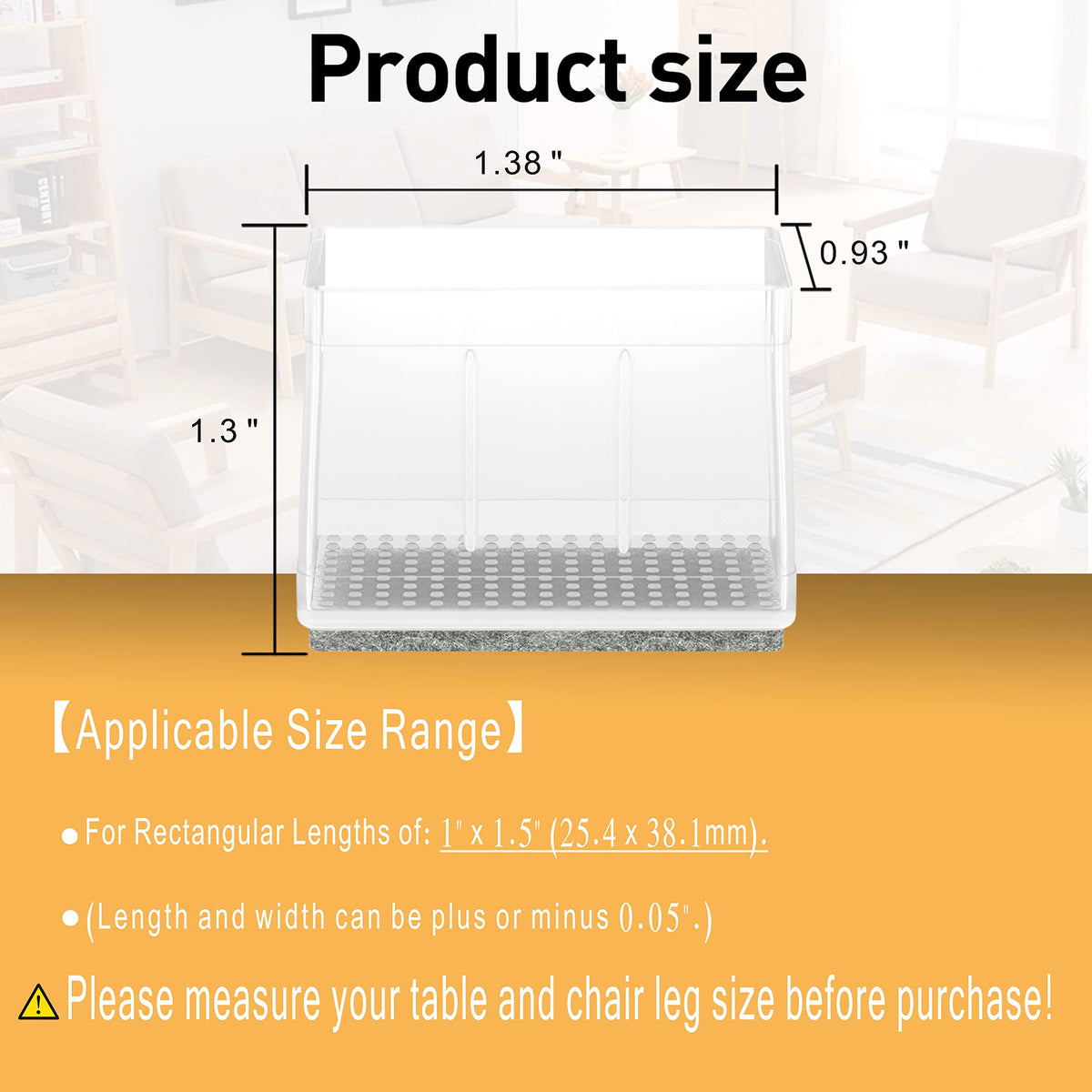 1" x 1.5" Rectangle Chair Leg Protectors for Hardwood Floors Silicone Covers to Protect Wood Tile Floors Felt Pads Furniture Leg Caps Reduce Noise.Easy to Move.16 PCS Clear. (16 Count)