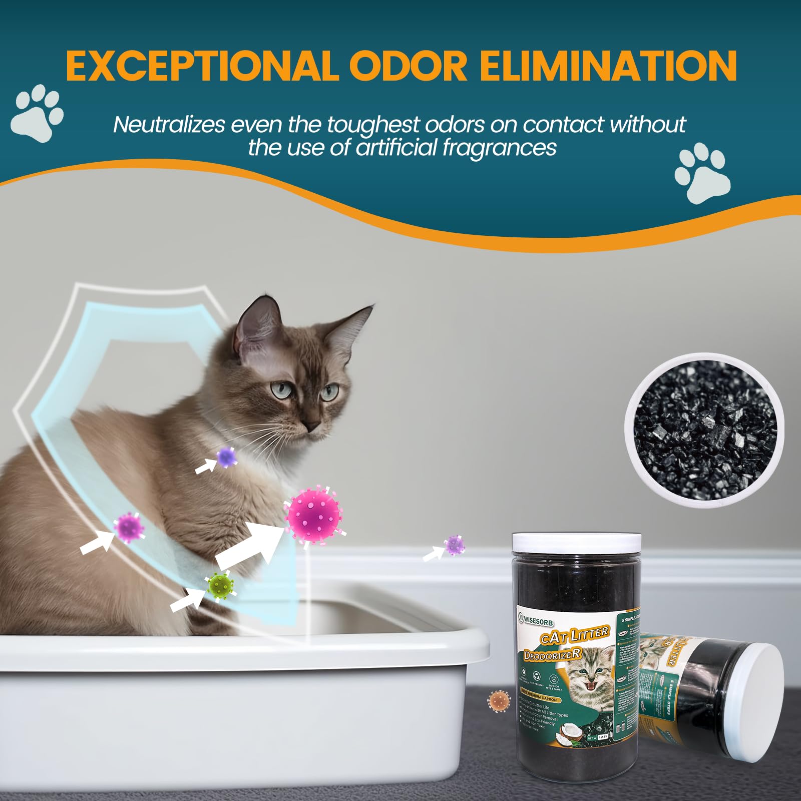 Cat Litter Deodorizer 1.2Lb Activated Carbon Litter Box Odor Eliminator Absorber Unscented Cat Litter Odor Control Room Deodorizer Solution for Homes with Pets (19.2 Ounce)