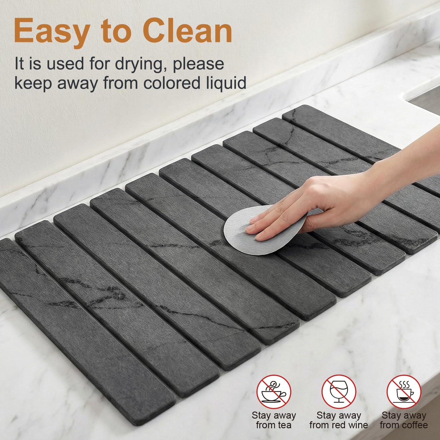 3 Large Stone Drying Mat for Kitchen Counter Black Quick Dry Stone Dish Mat (3 Count)
