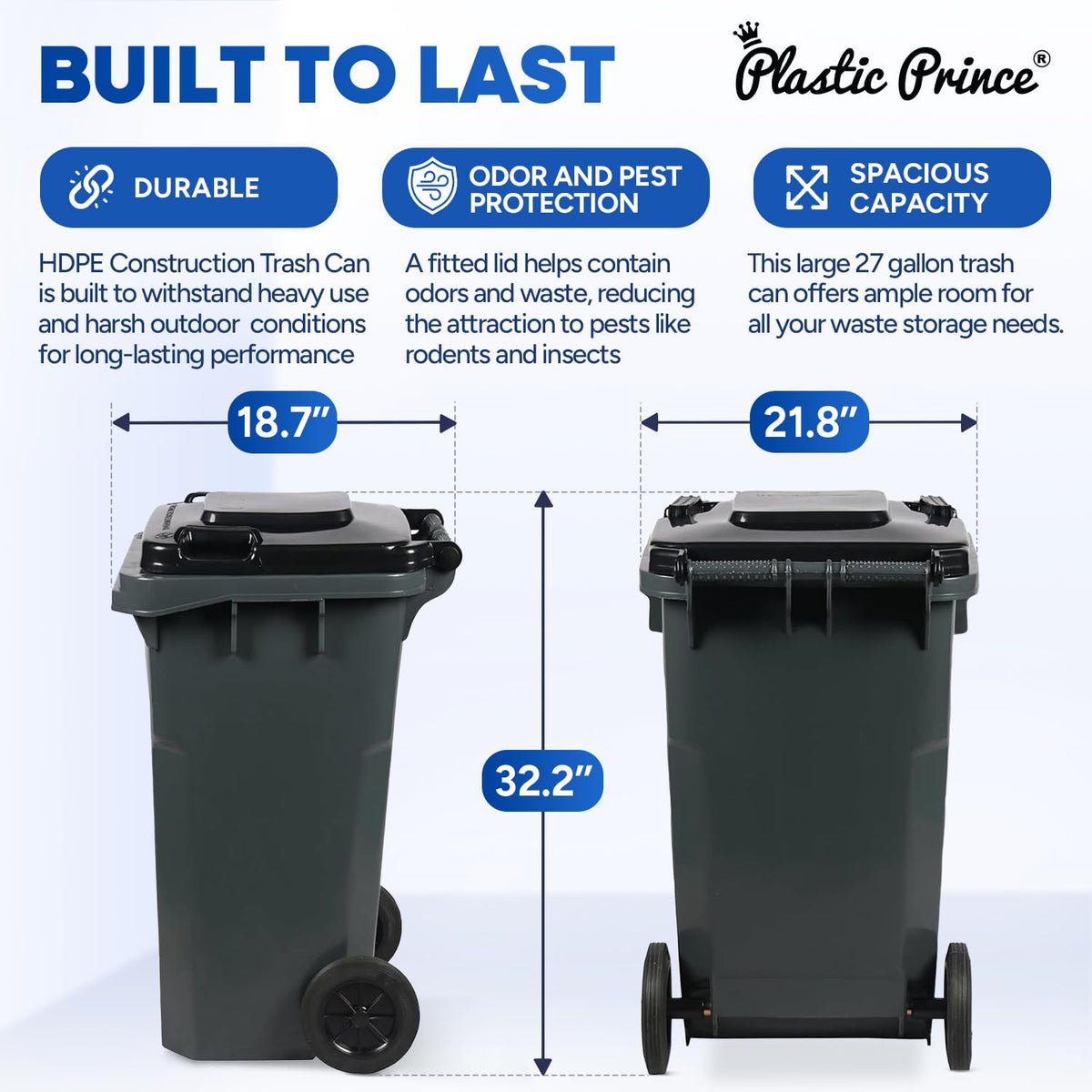 27 Gallon Outdoor Trash Can with Lid and Wheels Small Wheeled Outdoor Garbage Cans Storage Outside Heavy