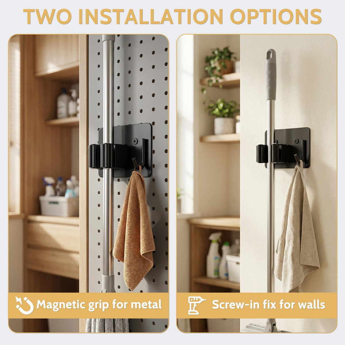 4pcs Magnetic Broom Holder Wall Mount (4 Count)