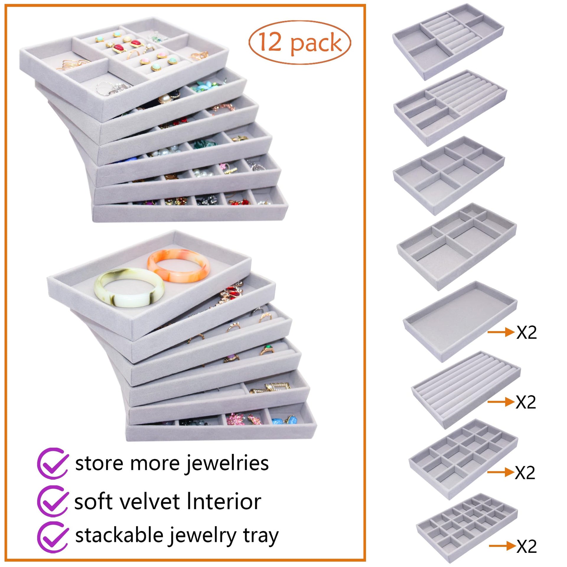 12 Set Jewelry Tray Velvet Jewelry Drawer Organizer Necklace Bracelet Display Tray for Earring (12 Count)