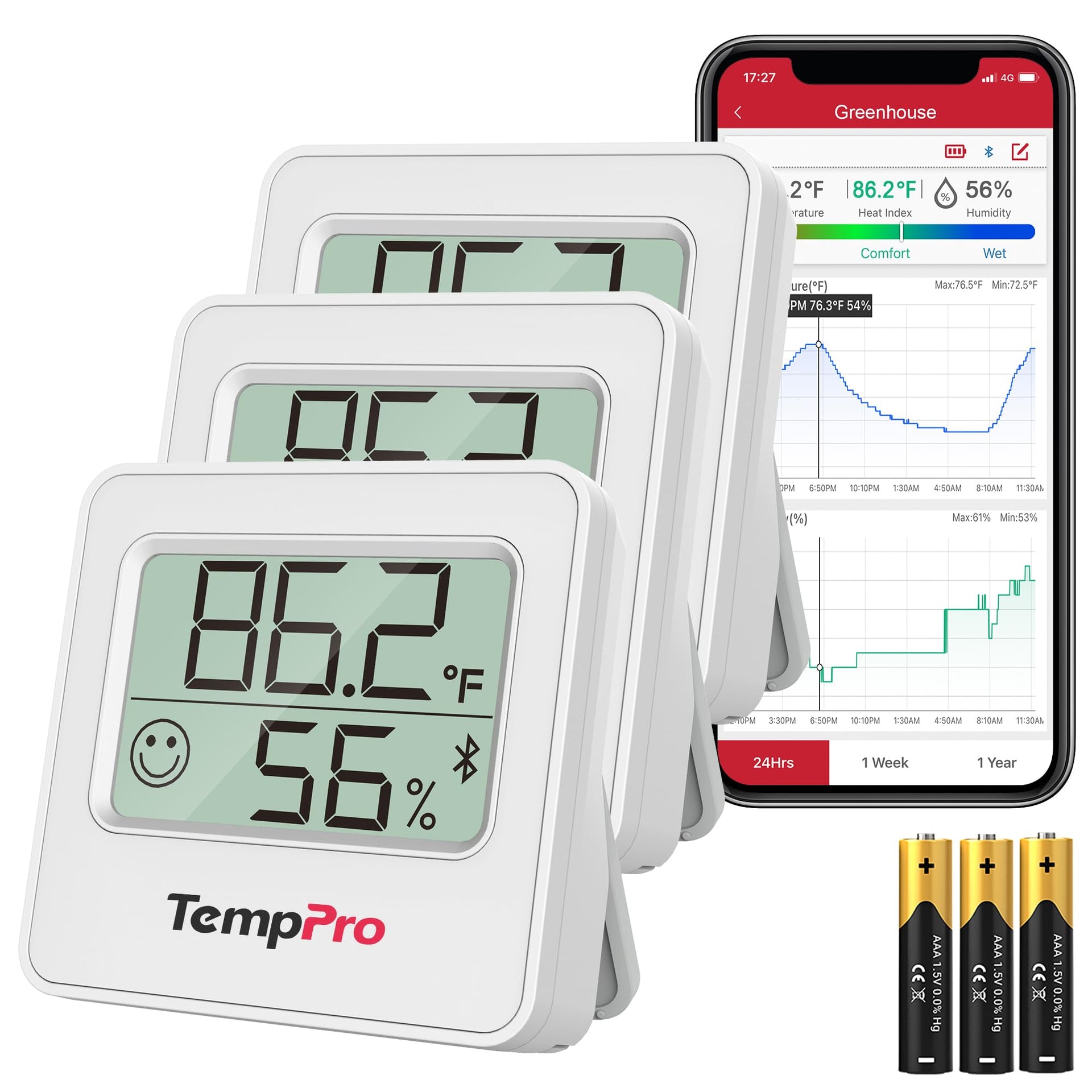 TempAir 3 Pack Digital Hygrometer Indoor Thermometer of 260FT (3 Count)