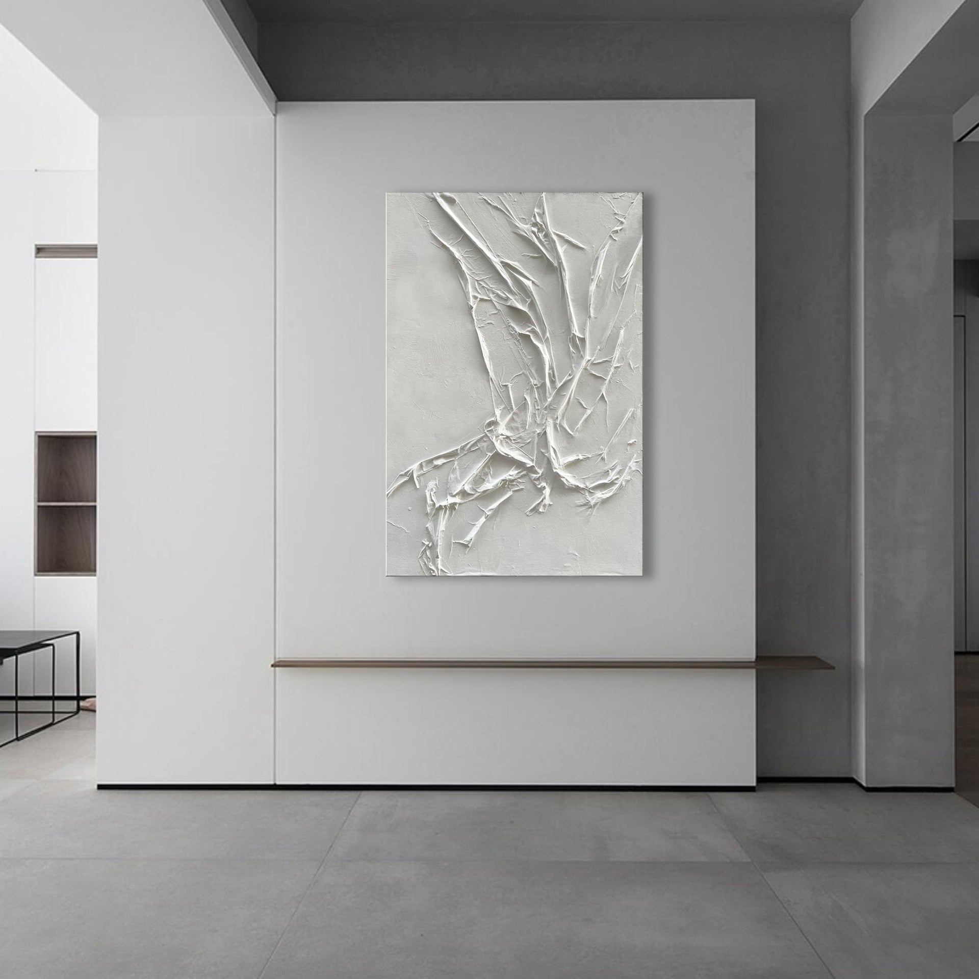 Hand Painted White Texture Abstract Art Painting Minimalist Art Home Office Hallway Wall Decoration Oil Painting 24x36 inches