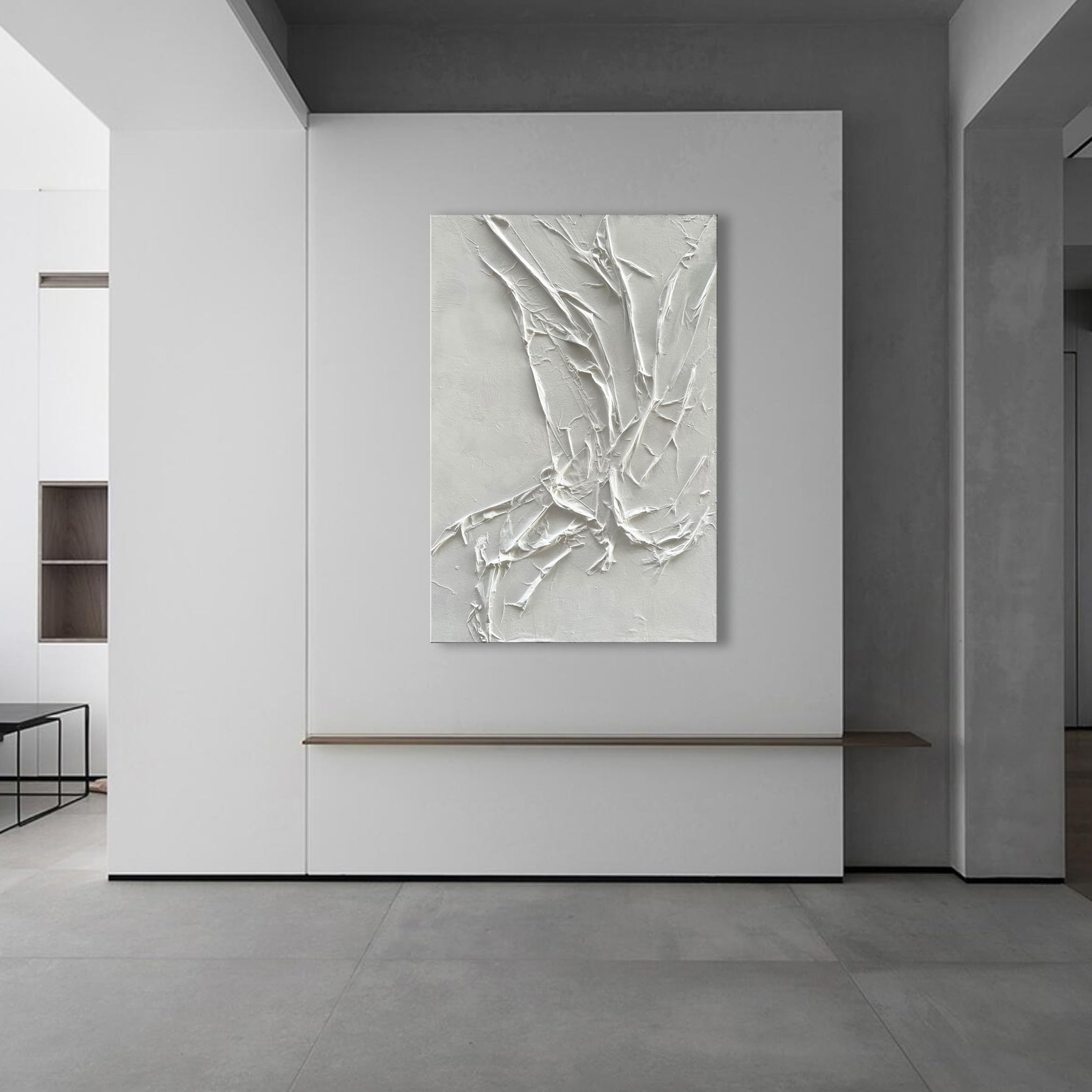 Hand Painted White Texture Abstract Art Painting Minimalist Art Home Office Hallway Wall Decoration Oil Painting 24x36 inches