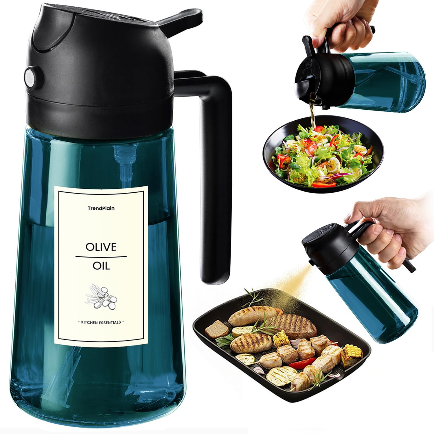 16oz 470ml Blue Glass Olive Oil Sprayer for Cooking