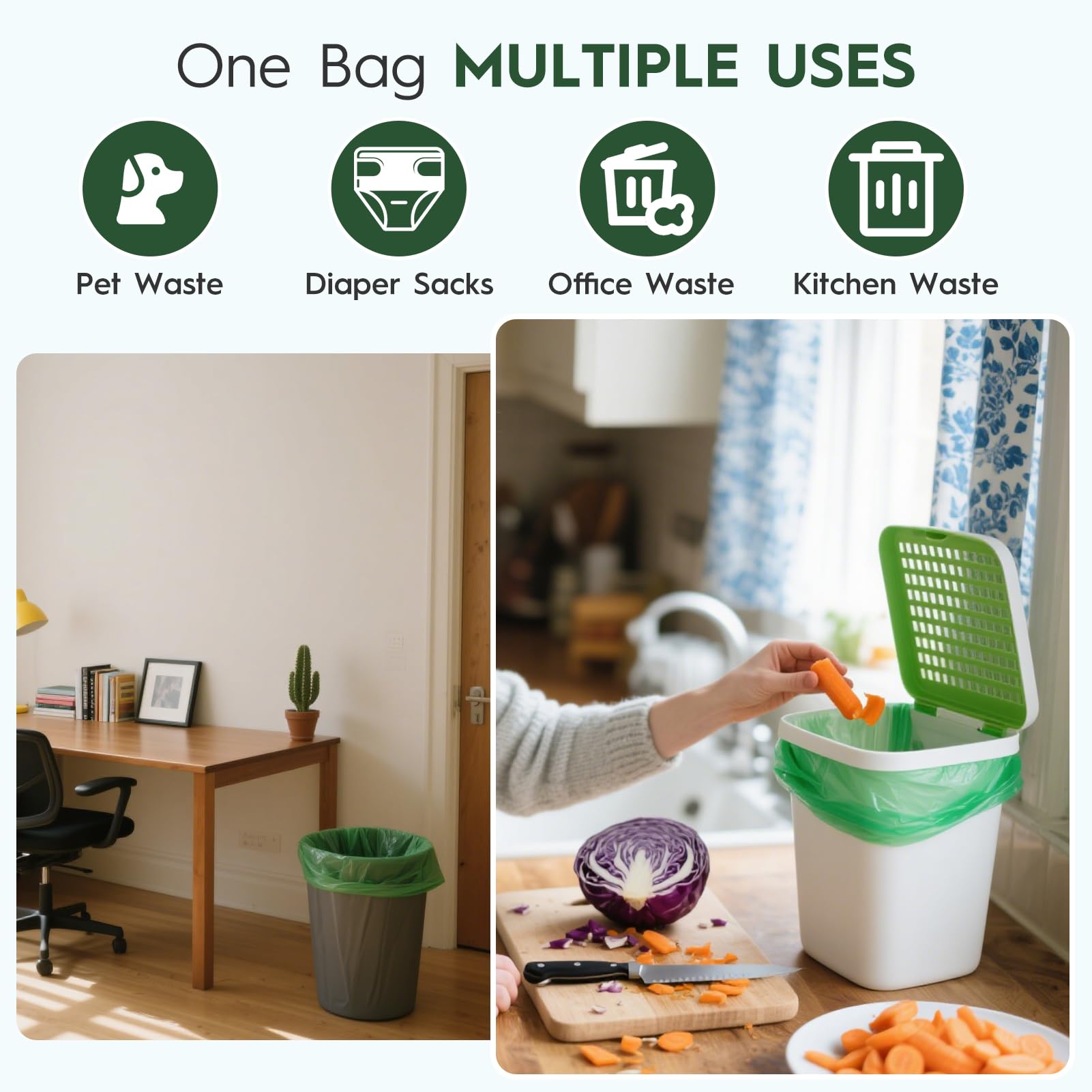 2.6 3 Gallon Compostable Trash Bags with Handles 80 Count 0.67 Mil 11.36 L Small Kitchen Wet Food Scrap Waste Compost Bag for Countertop Bin ASTM D6400 US BPI and OK Compost Home Certified