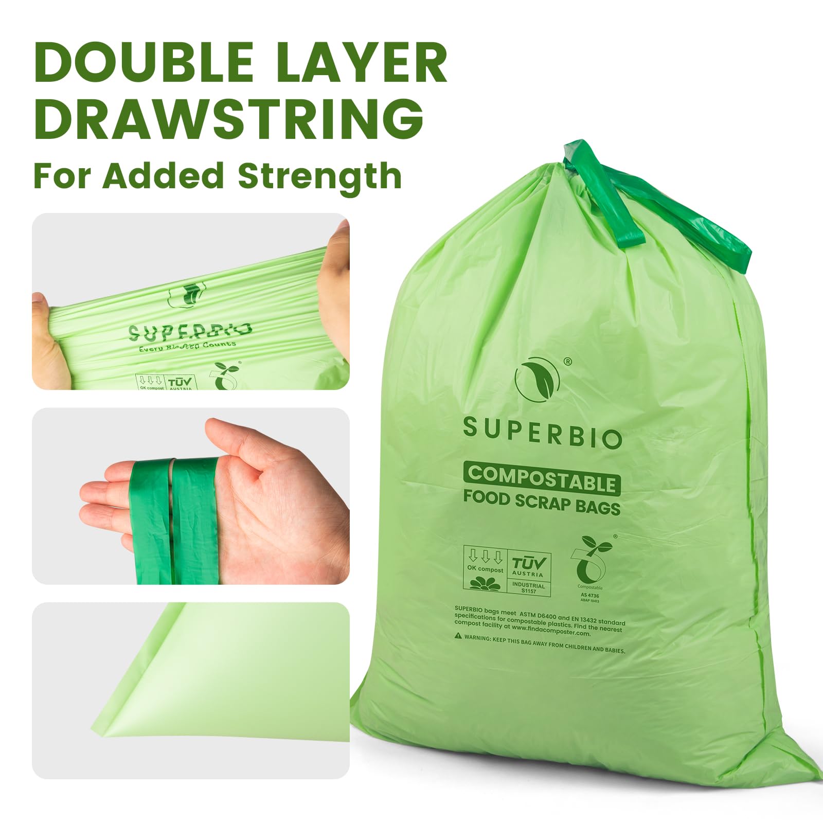 8 Gallon Compostable Drawstring Kitchen Waste Bags (30 Count)