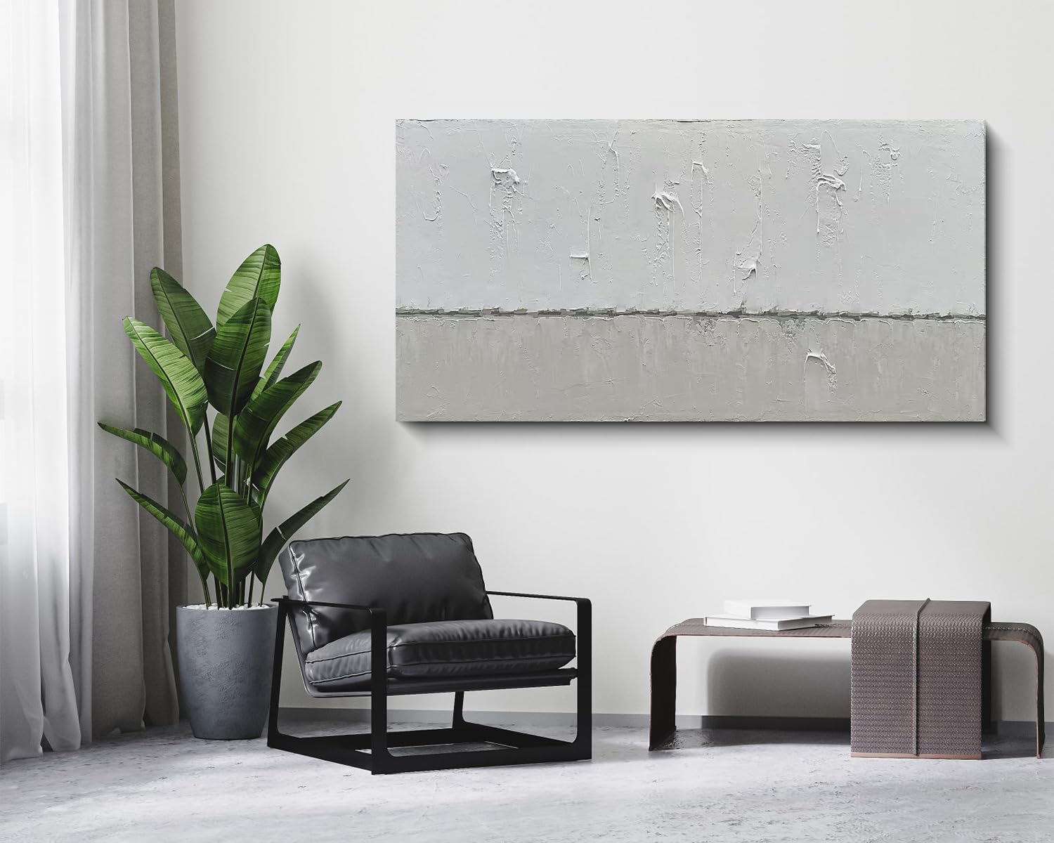 Art Hand painted Grey White Minimalist Oil Painting 30x60 inches