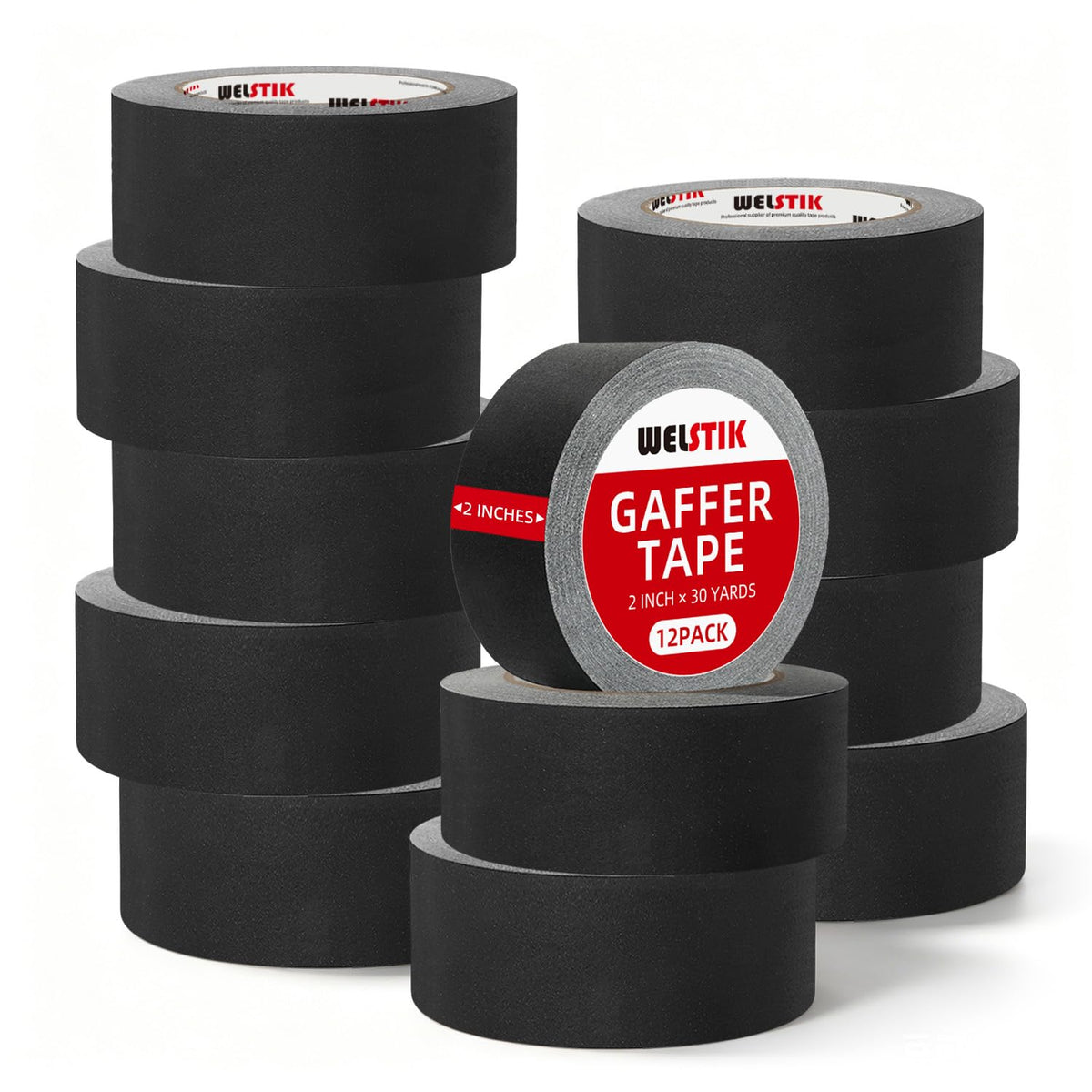 2" x 30 Yards Black Gaffers Tape 12 Pack