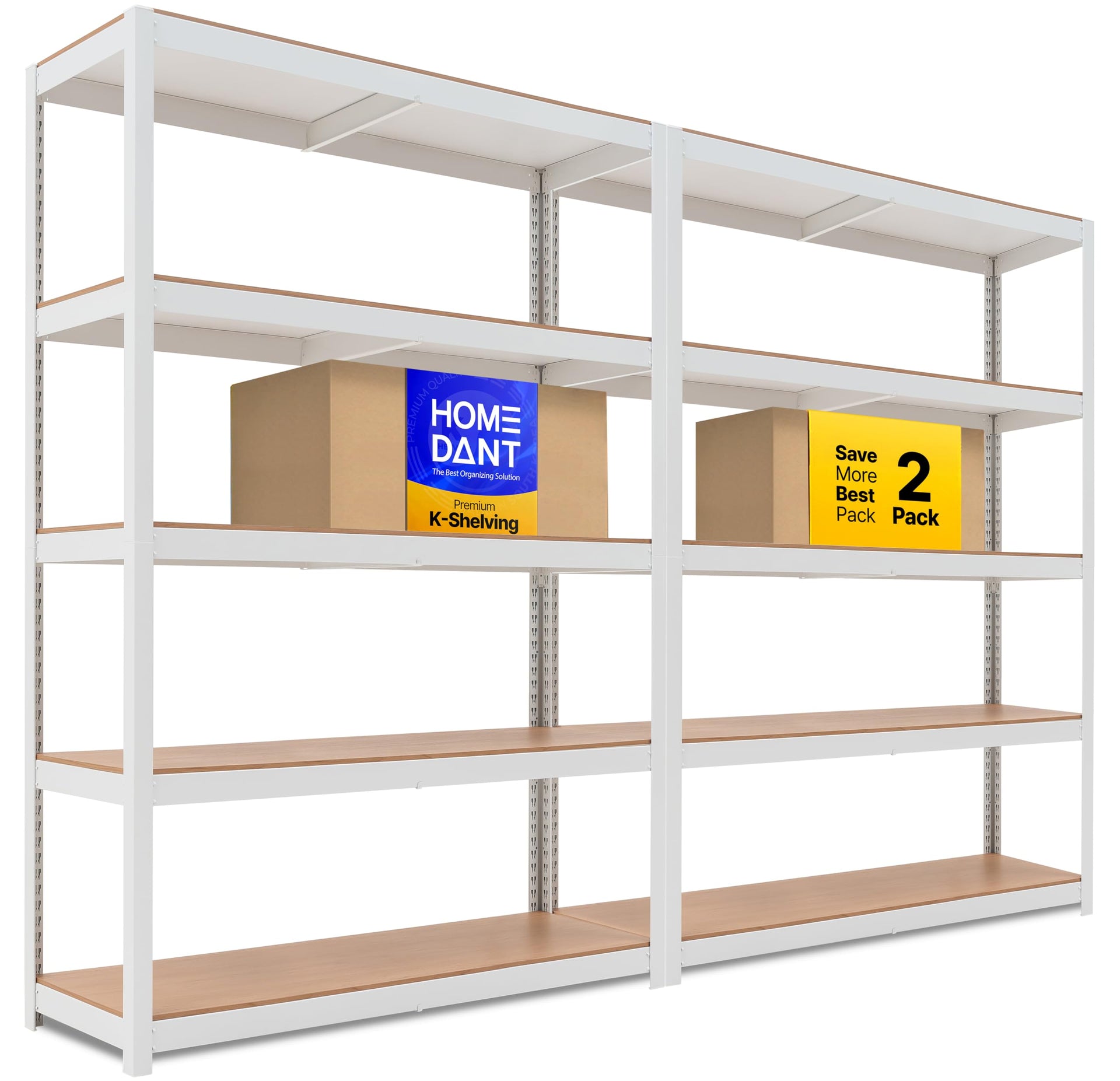 House 48.1" W 5 Tier Heavy Duty Garage Shelving Adjustable Metal Rack Storage Shelves Standing Shelf Unit Organizers Industrial Warehouse Basement White 2Pack (2 Count)