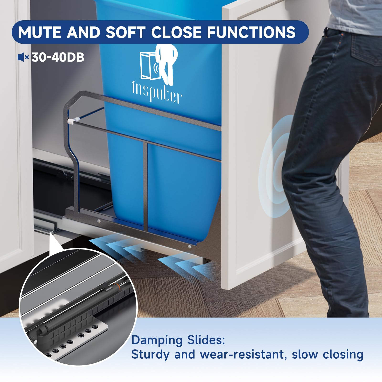 Pull Out Trash Can Under Cabinet with Push to Open Slide