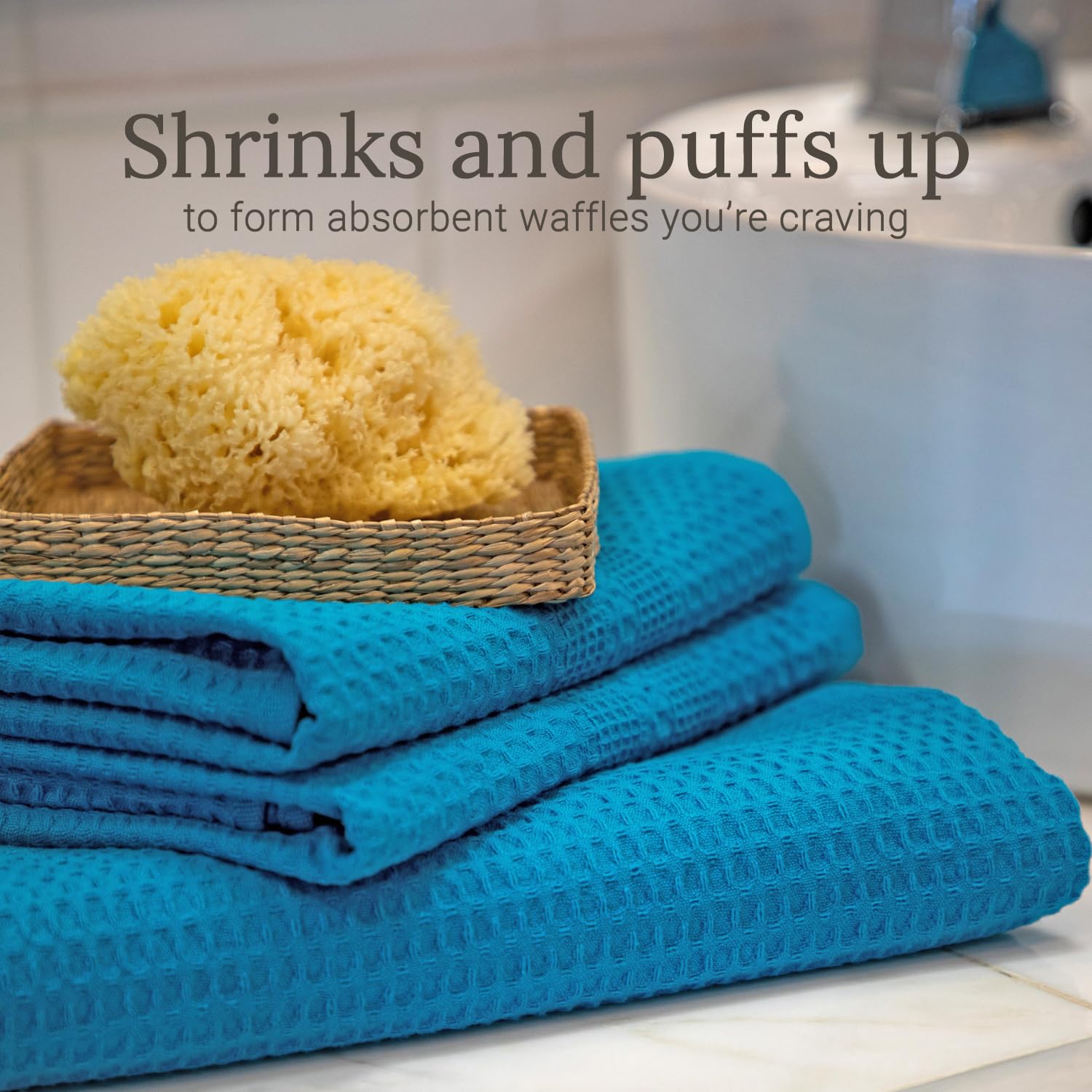 Waffle Hand Towels for Bathroom Quick Dry Towel Super Absorbent Thin 100% Cotton Lint Free (2 Count)
