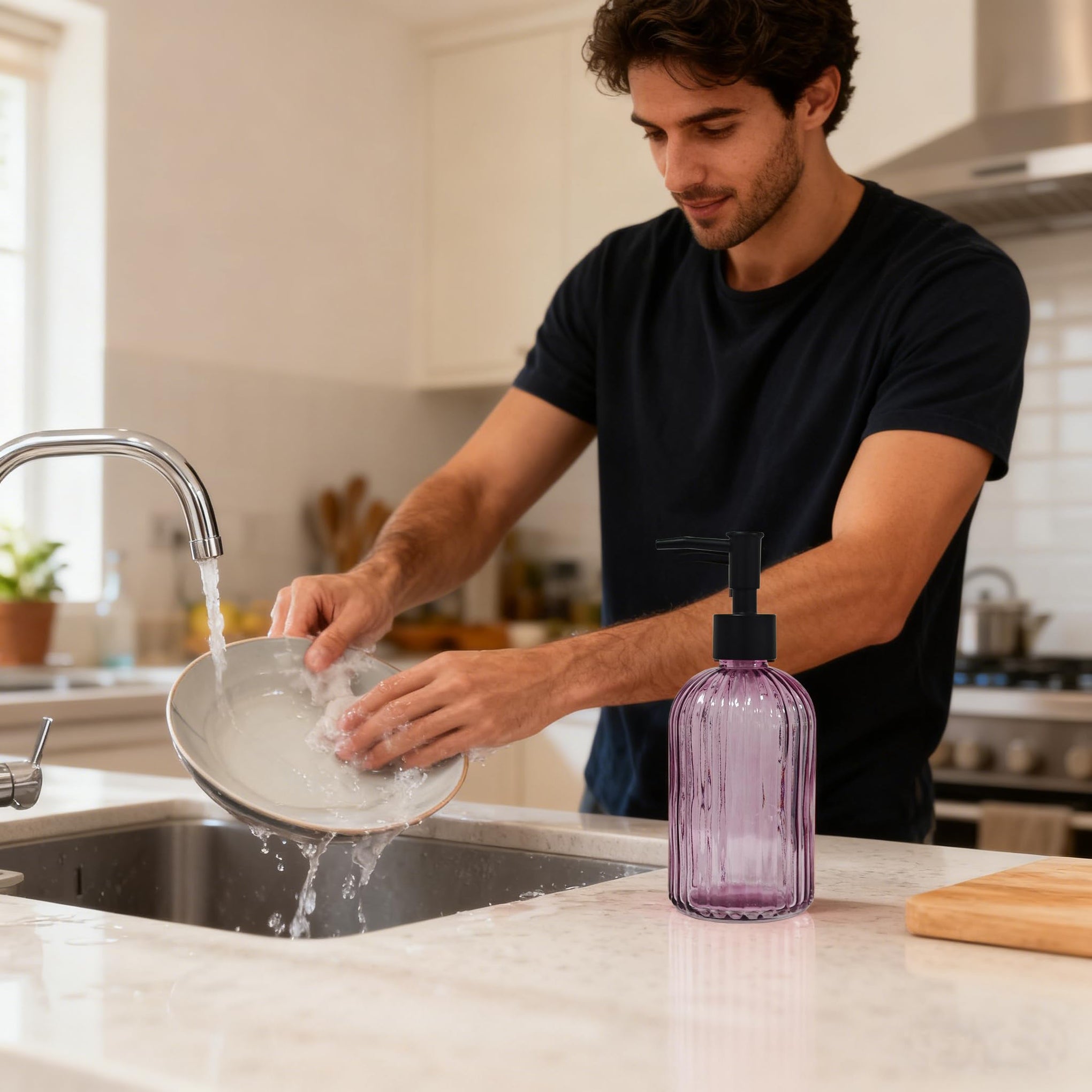 Black Pump Glass Soap Dispenser