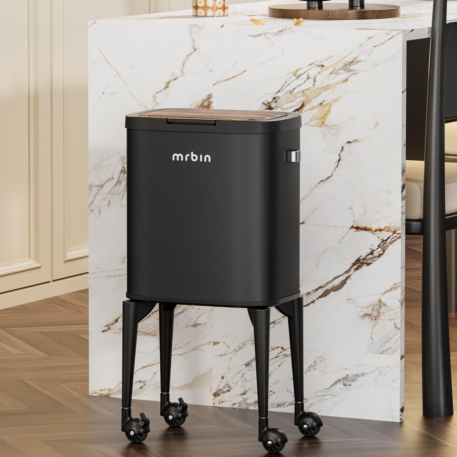 Metal Kitchen Trash Can with Wheel Legs