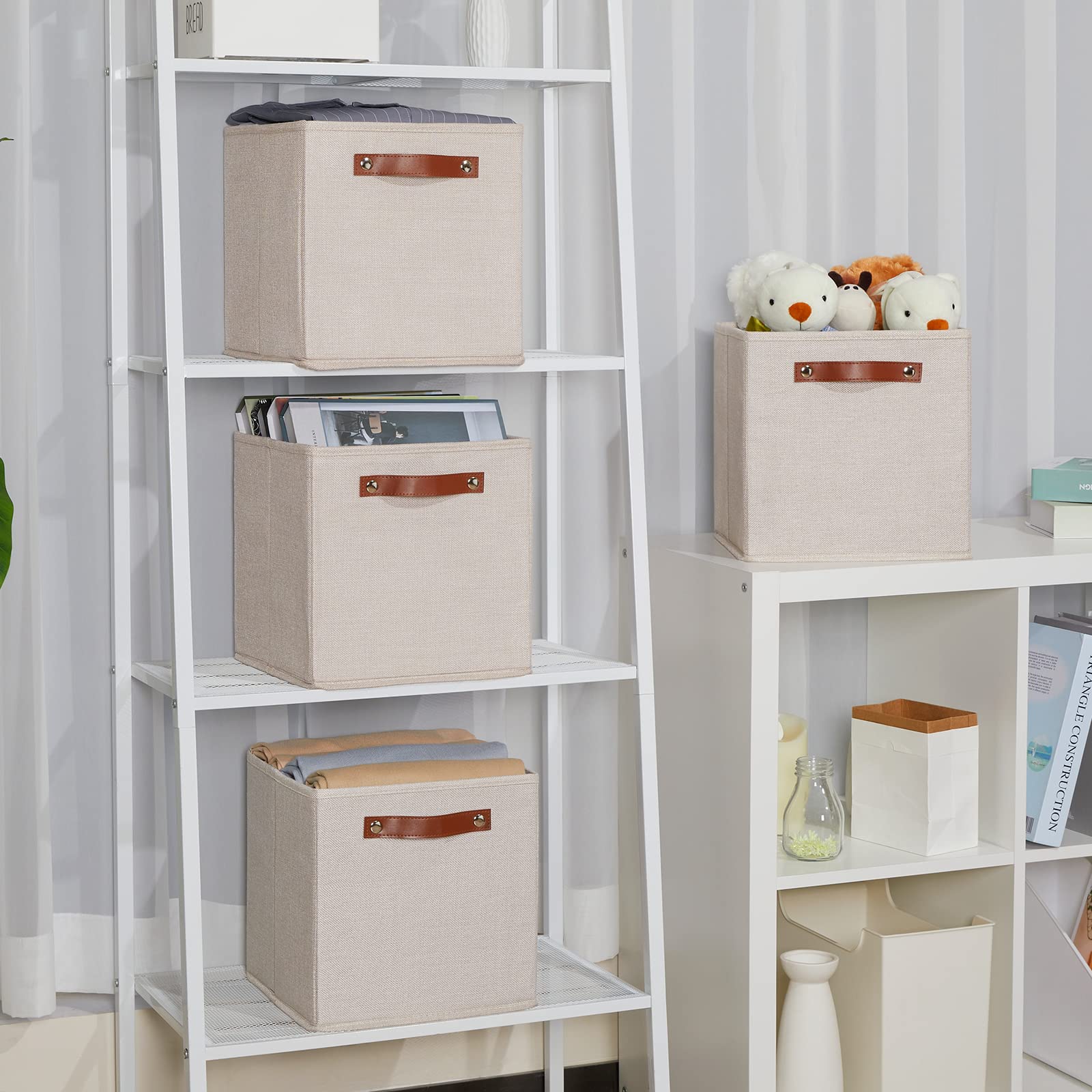 11x11 Storage Cubes Fabric Storage Cubes Storage Bins with Dual Leather Handles Canvas Storage Boxes for Organizing Home