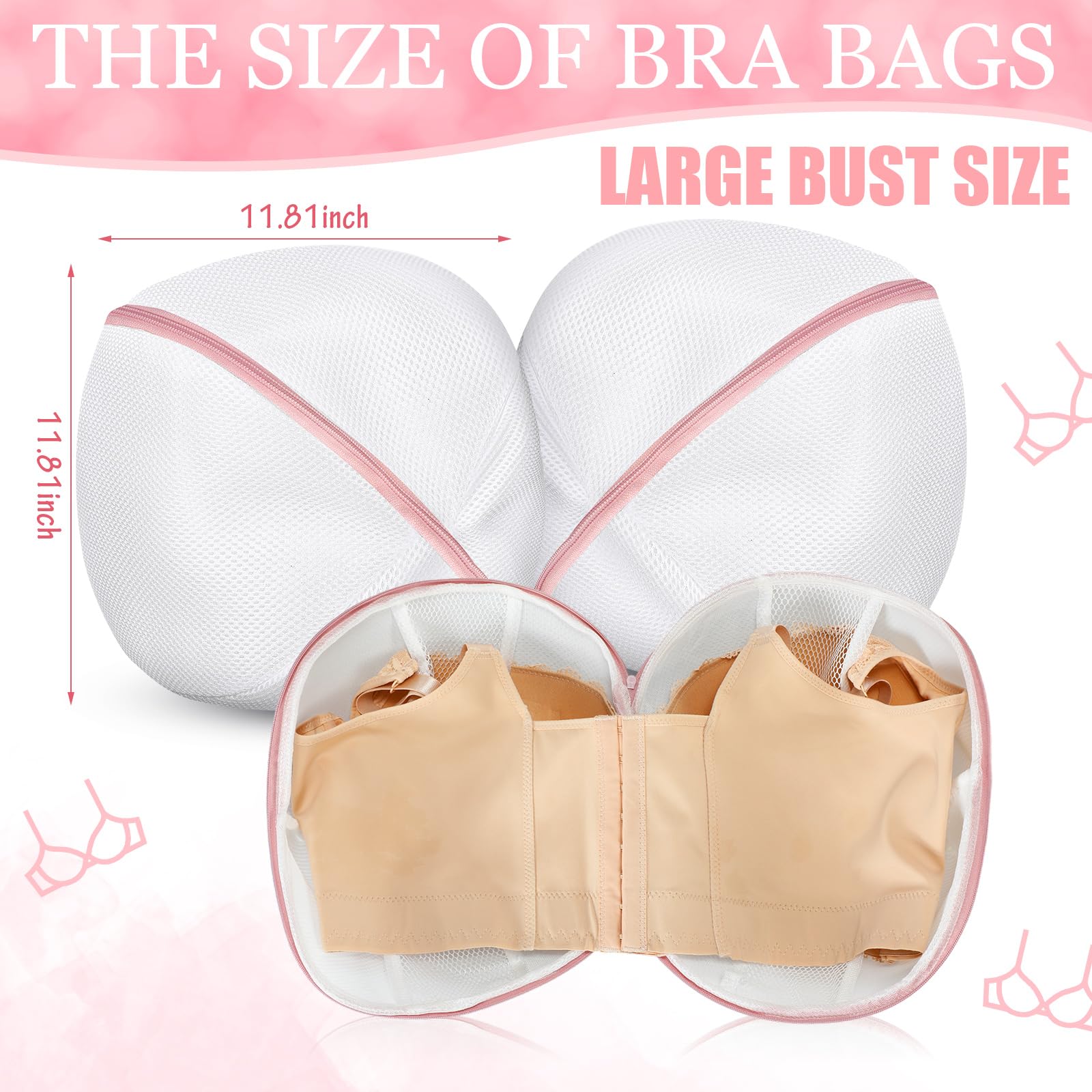 6 Pcs Bra Washing Bag for Laundry Storage Women 11.81 Inch Pink (6 Count)