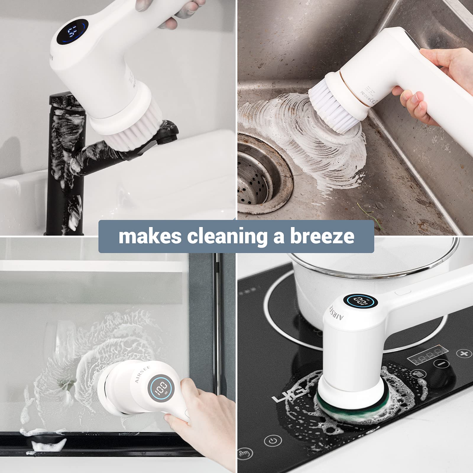 Handheld Electric Spin Scrubber with 6 Replaceable Brush Heads
