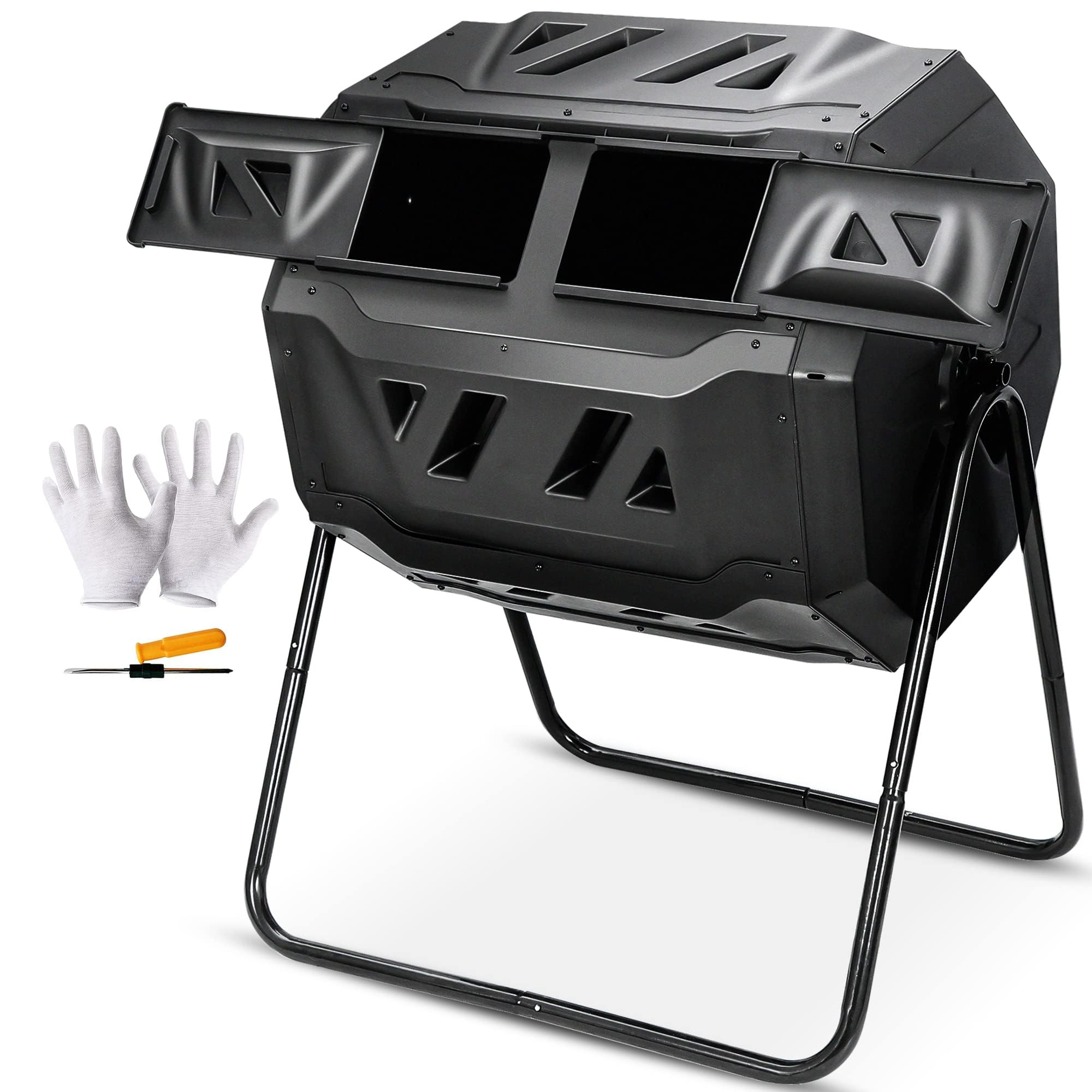 43 Gallon Compost Tumbler Bin Composter Dual Chamber BPA Free Compost Bin Outdoor Rotating Garden Yard Waste Bins