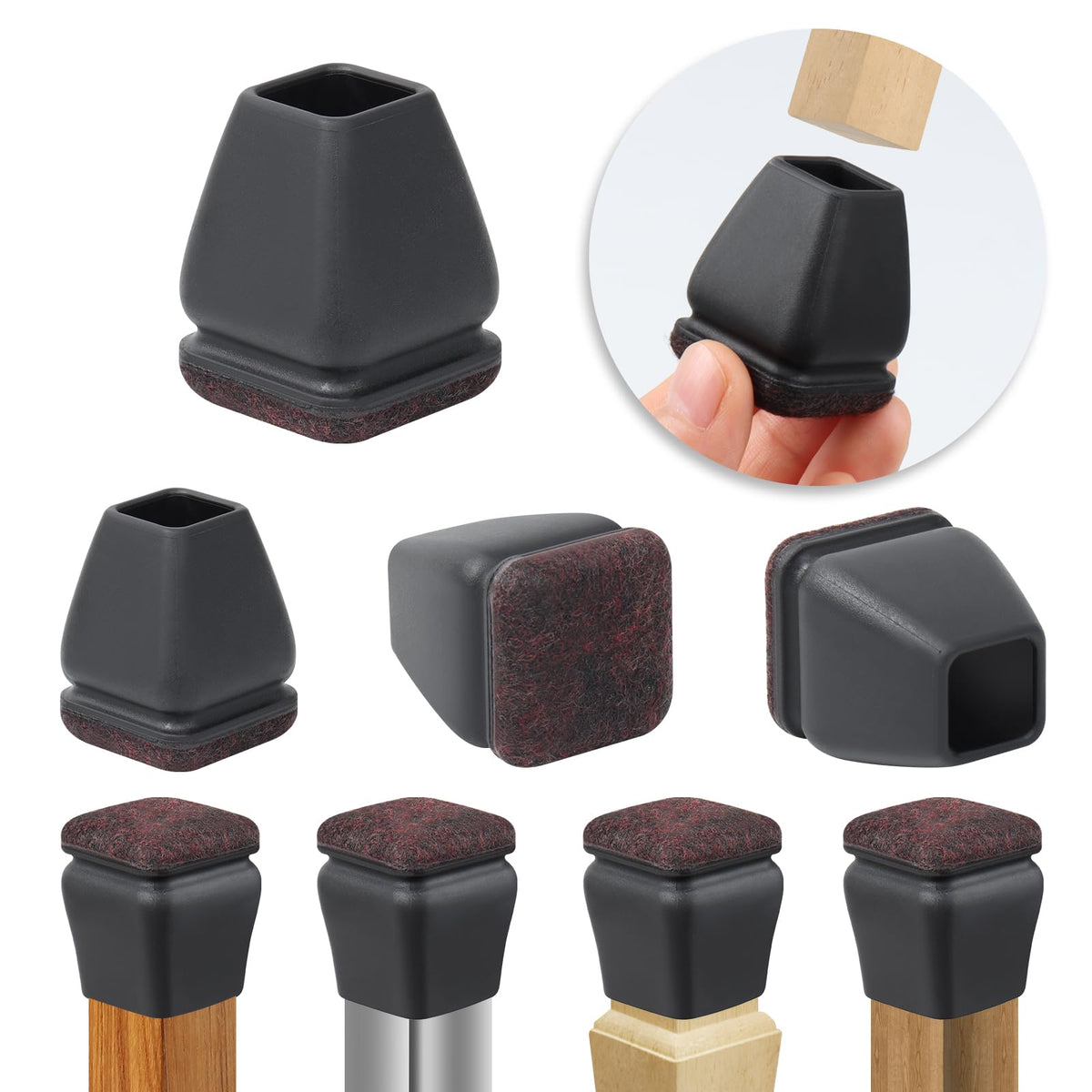 24 Pcs Small Square Silicone Chair Leg Floor Protectors for Wood Floors (24 Count)