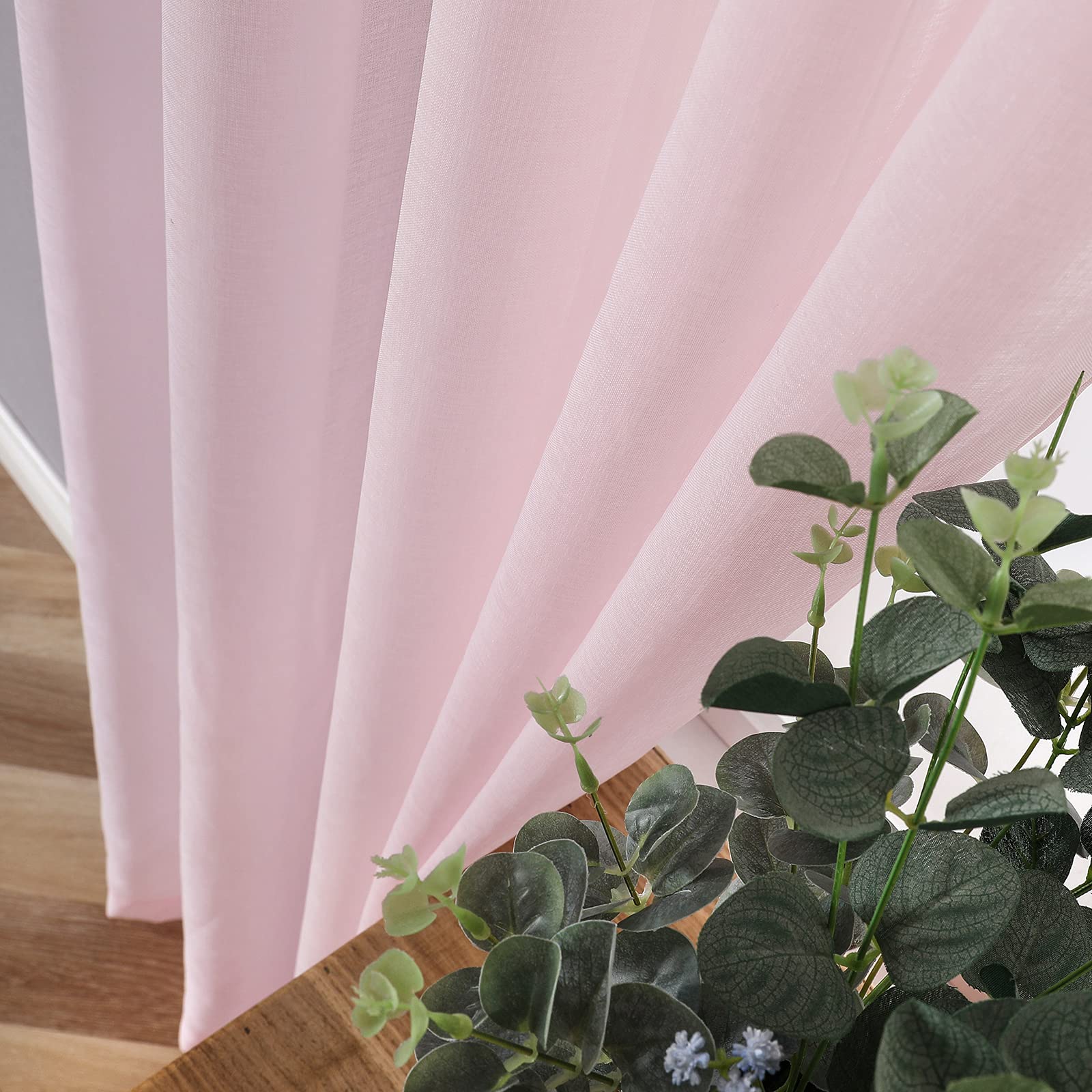 Short Sheer Curtain Linen Textured Living Room Curtains Sheer Light Filtering Rod Pocket Voile Curtain for Bedroom
