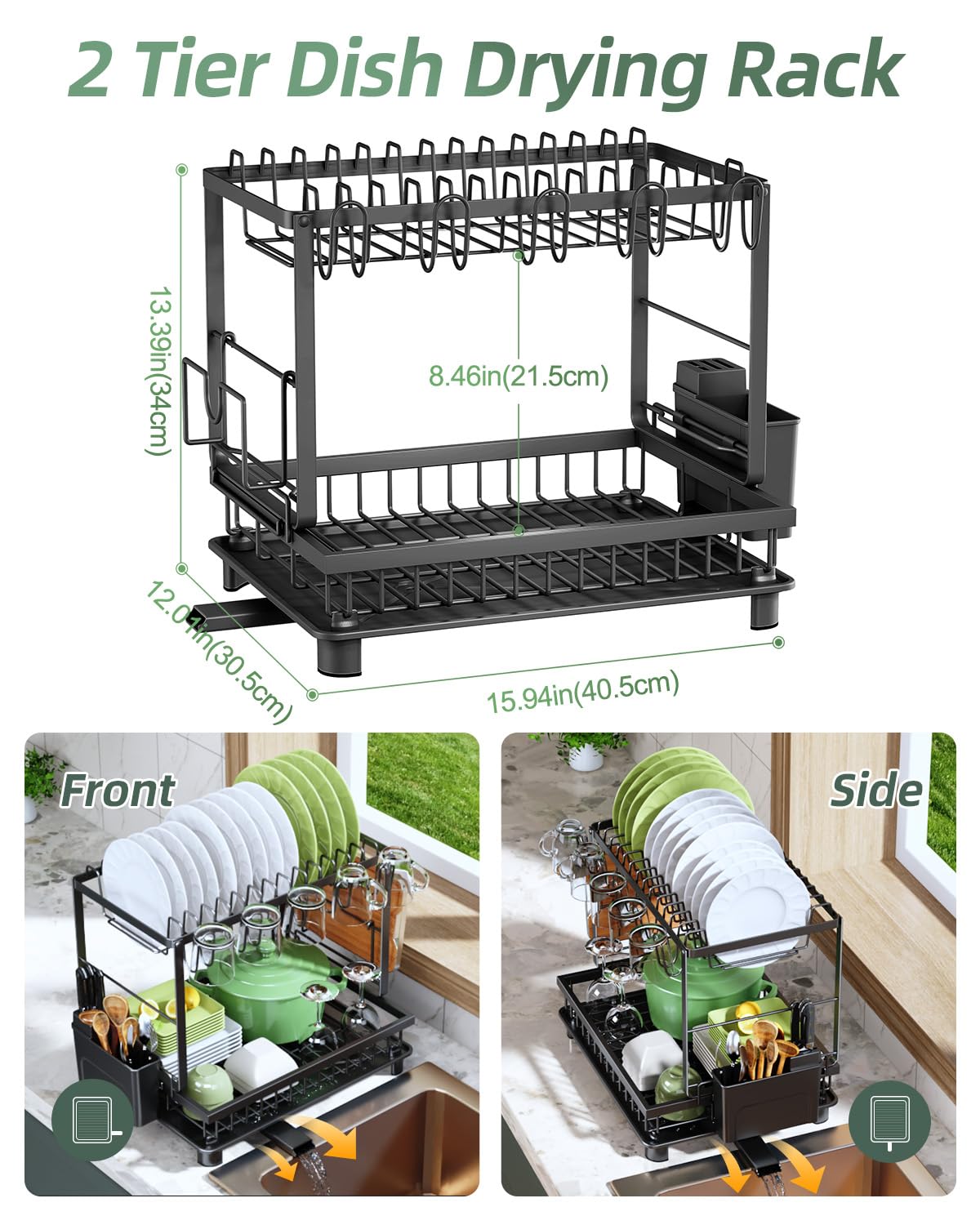 2 Tier Dish Drying Rack for Kitchen Counter