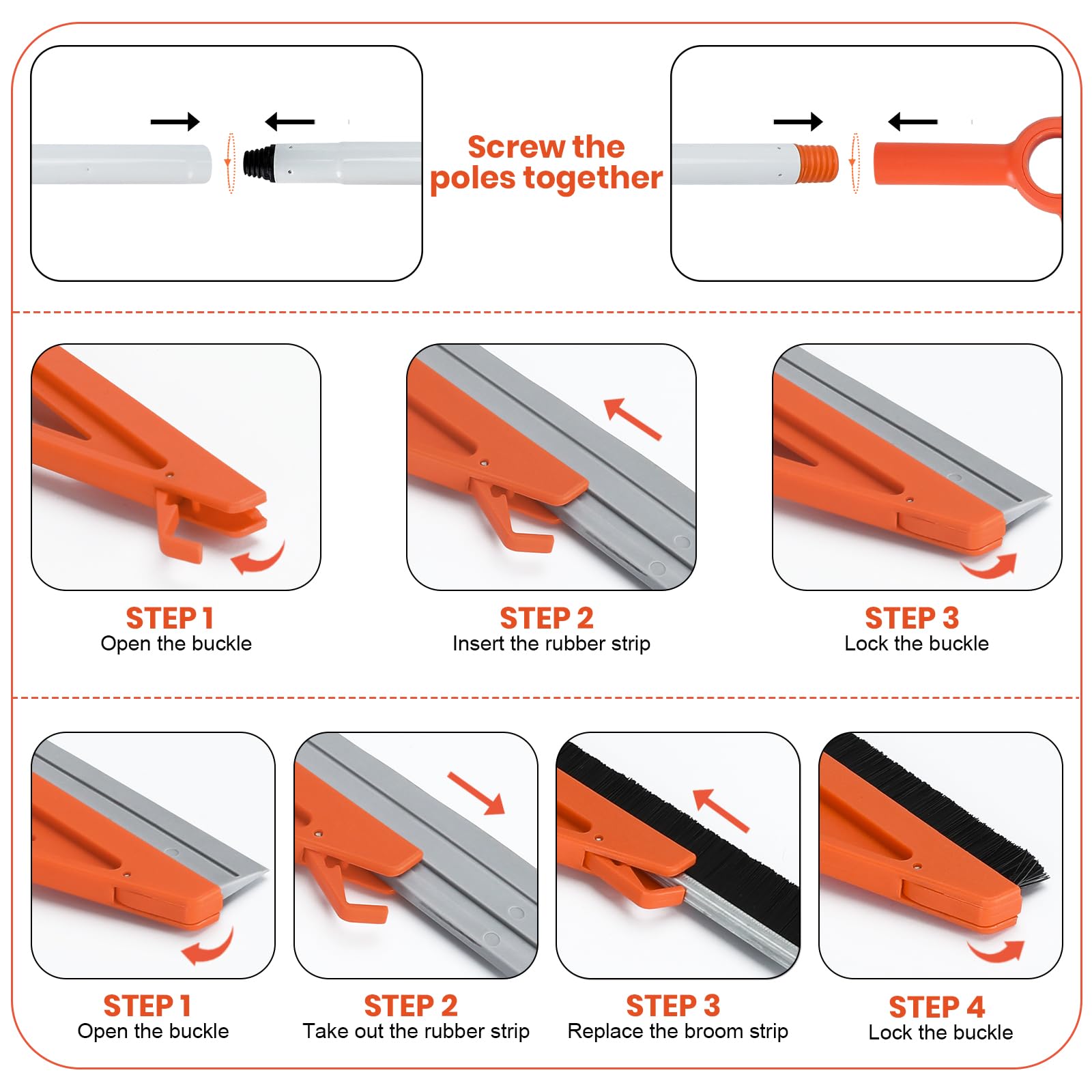 Air Broom with Removable Rubber Strip and Broom Bristle