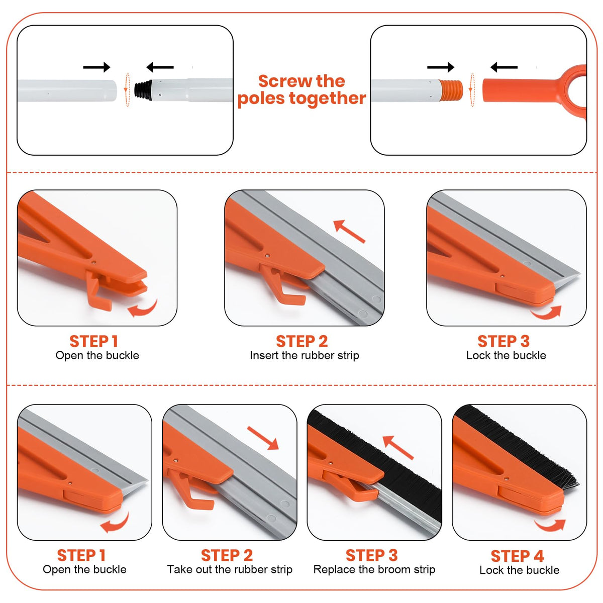 Air Broom with Removable Rubber Strip and Broom Bristle