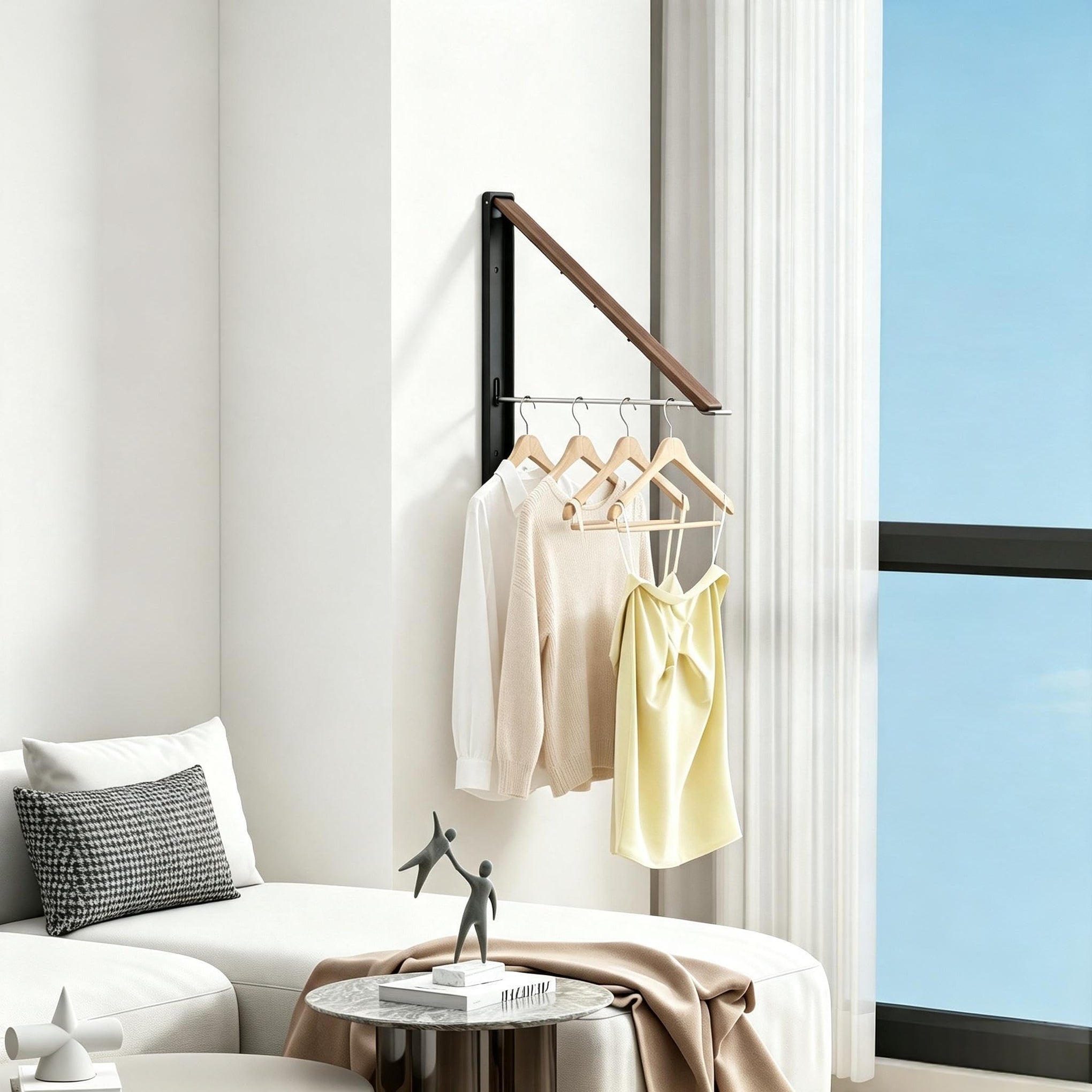 Folding Clothes Hanger Rack Wall mounted for Laundry Clothes Drying Rack