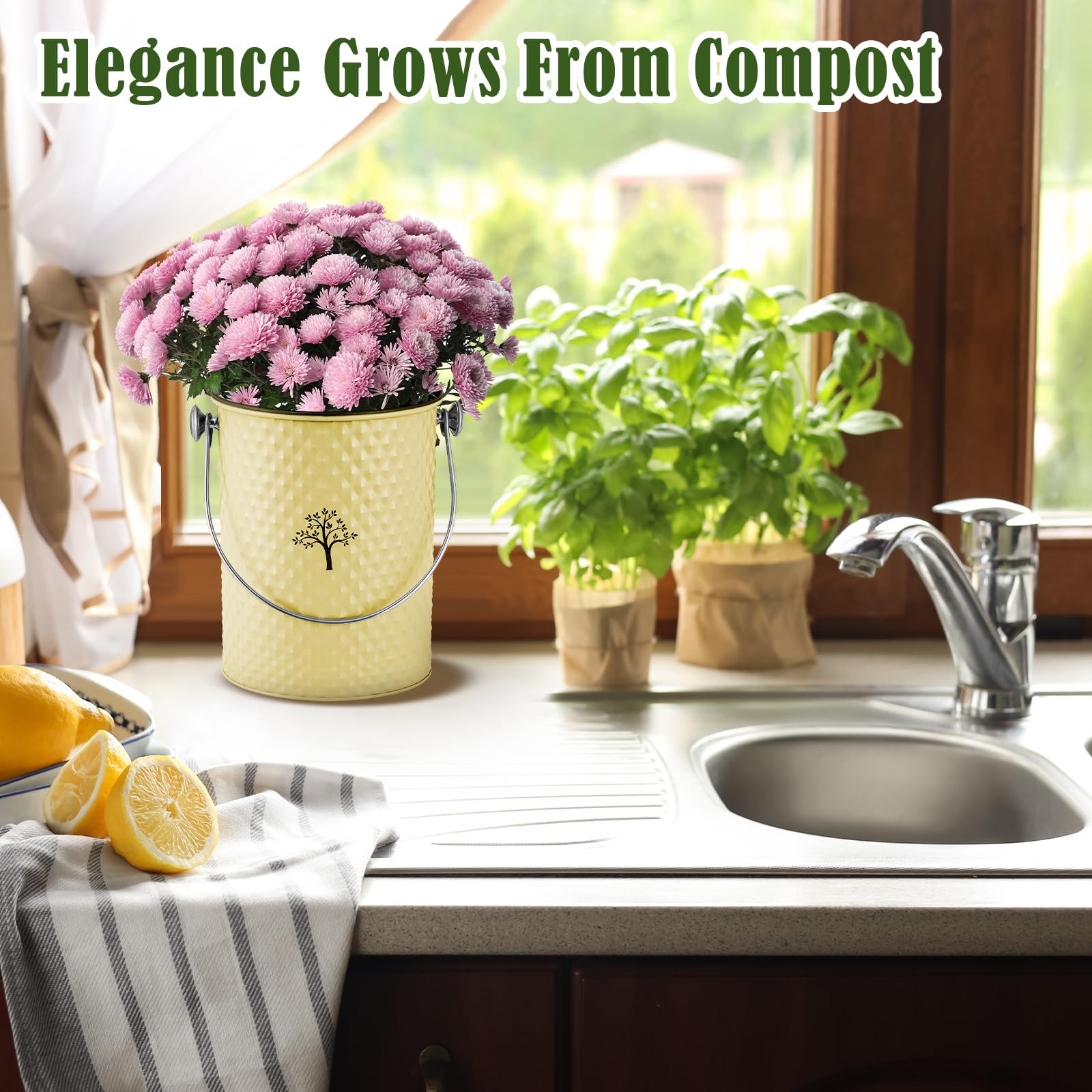 Countertop Kitchen Odorless Compost Bin with Removable Inner Bucket
