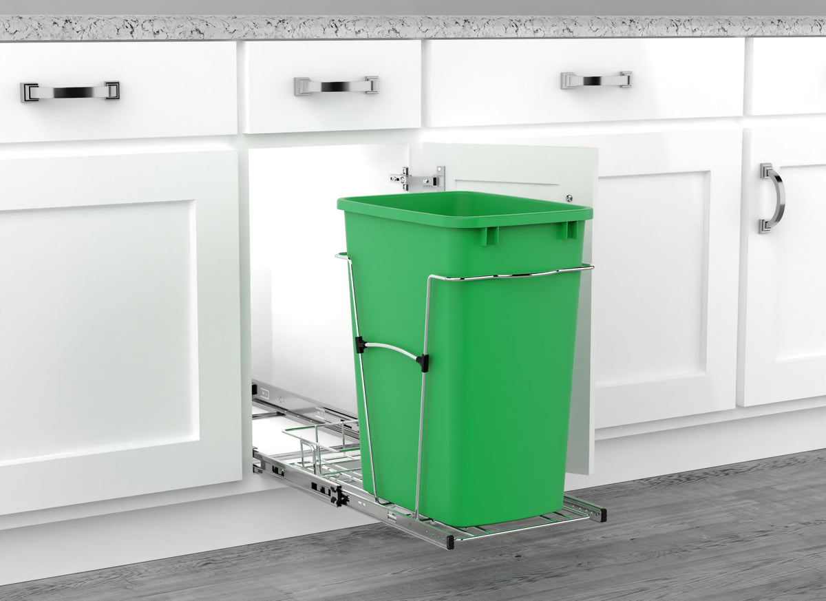 Pullout Trash Can for Kitchen Cabinets 35 Qt Garbage Waste Recycling Bin with Full Extension Slides