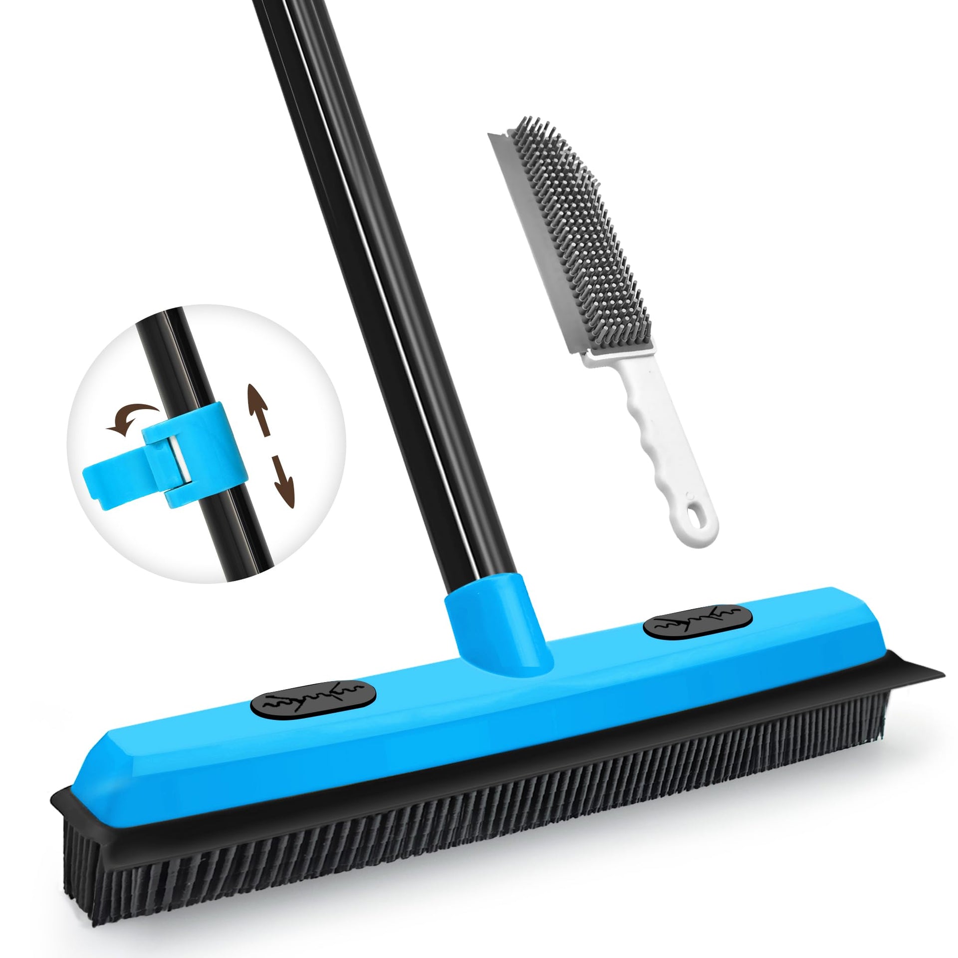 Rubber Broom Carpet Rake Brush for Pet Hair with Squeegee