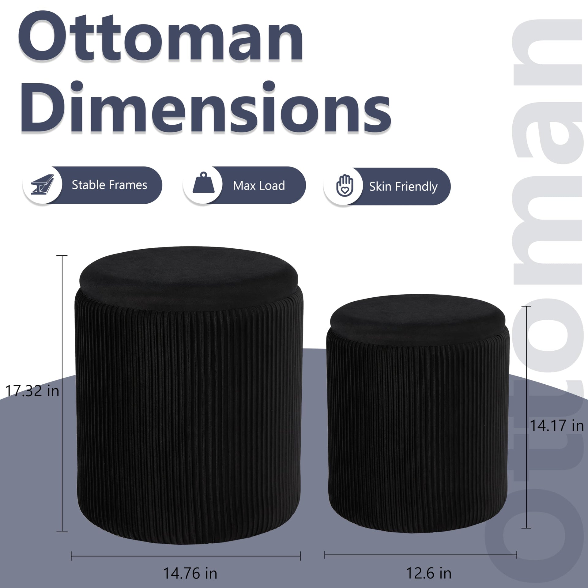 Round Ottoman with Storage Set of 2